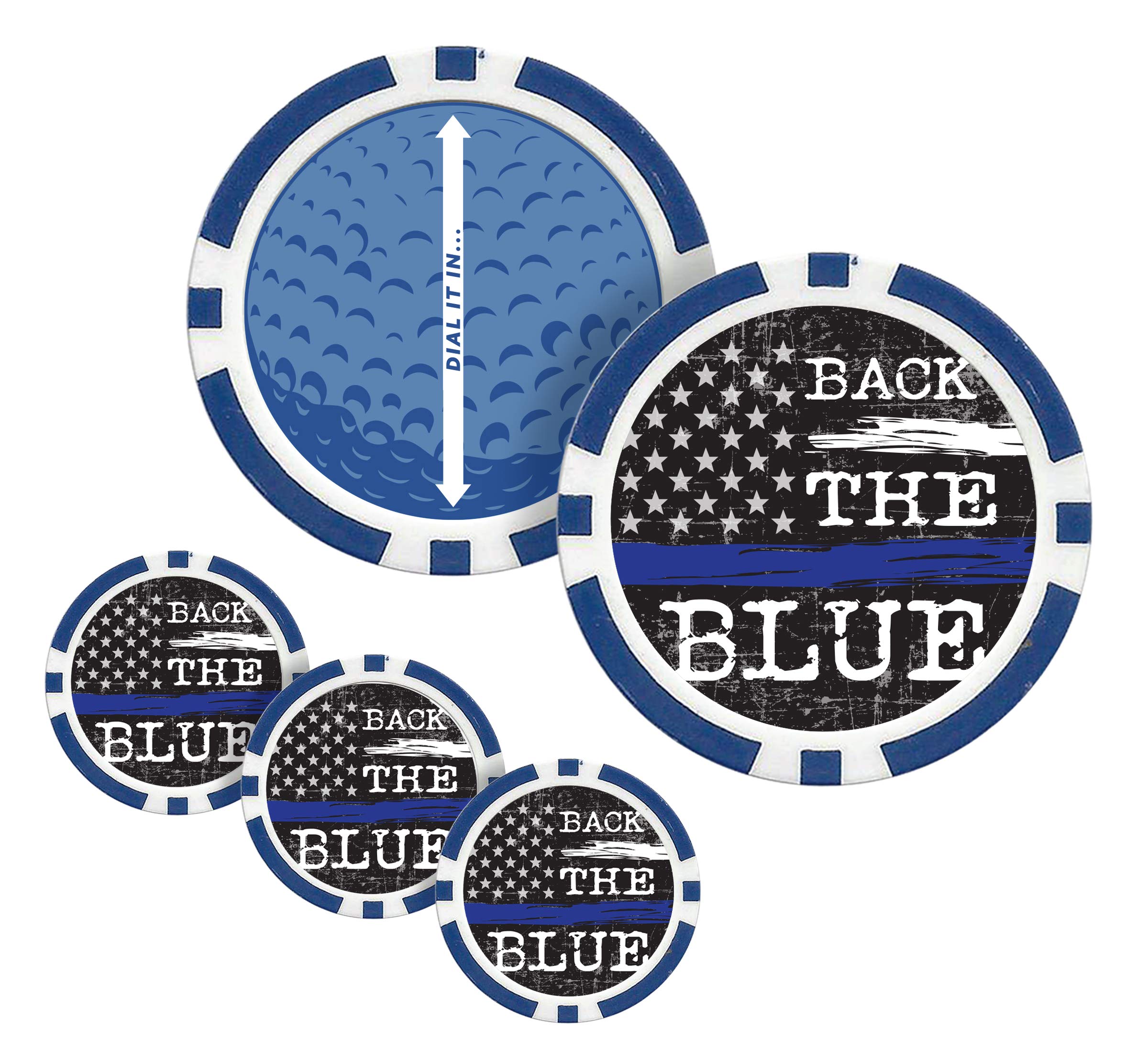 Police Golf Ball Markers Set of 4 - Police Theme Golf Poker Chips with Speed Dial - Perfect for Golf Tournaments, Police Appreciation Events & Gift Giving
