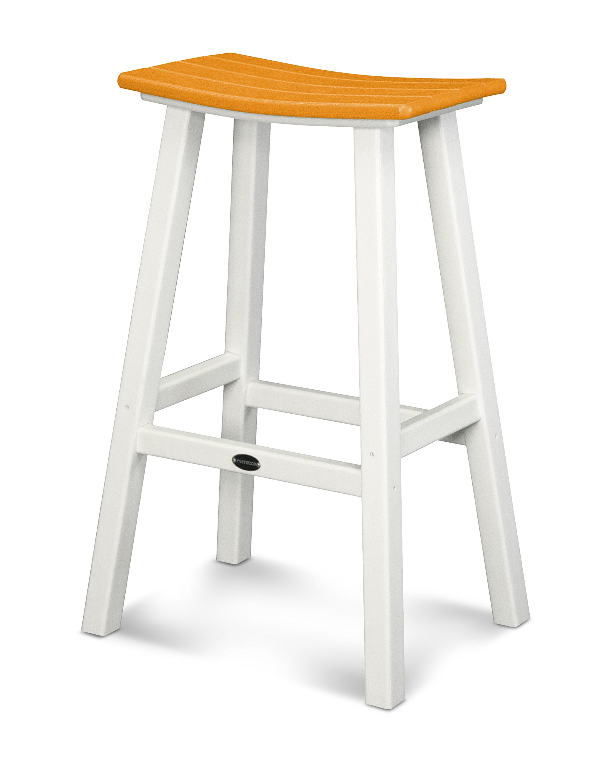 POLYWOOD® White & Tangerine Bar Stool - Durable Outdoor/Indoor Bar Height Stool for Patio, Kitchen Island & Home Decor