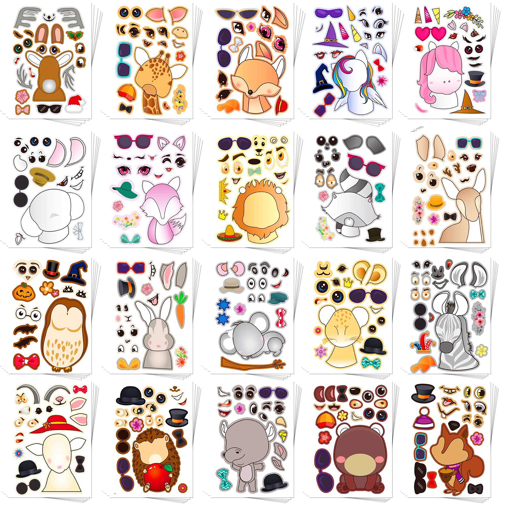 Kids Stickers - 2 Packs of 200 Cute Animal Face Stickers for Scrapbooking, DIY Crafts & School Projects | Fun Decals for Notebooks, Water Bottles & More