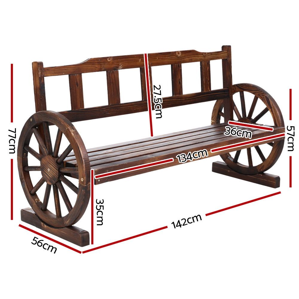 Gardeon 3-Seat Wooden Garden Bench Wagon Chair - Outdoor Patio Furniture for Backyard, Porch, and Lawn - Charcoal Finish for Relaxation and Lounging