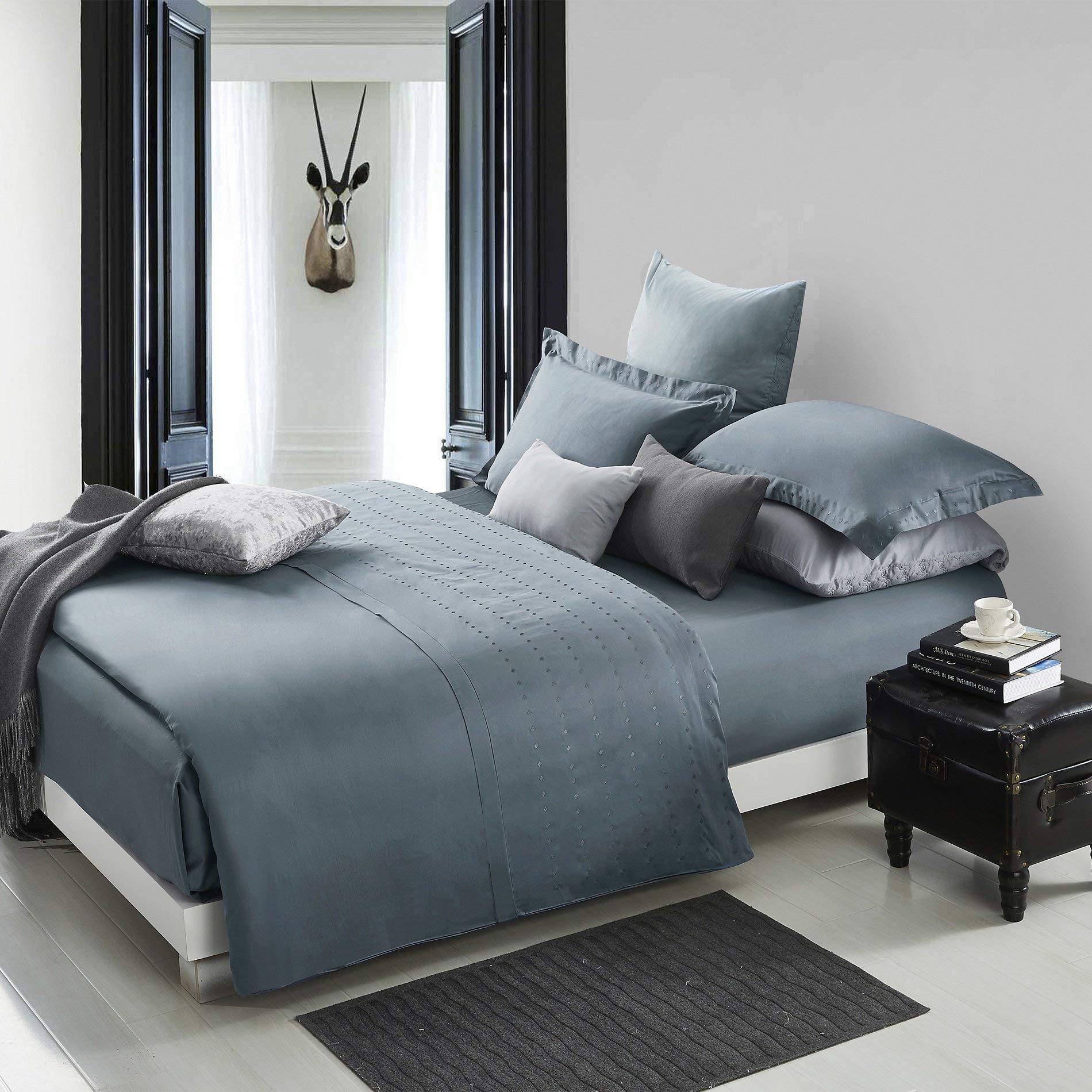 Simply Linens Decorative Brandon Embroidered Duvet Cover Set - Twin/Twin XL Size - Luxury Bedding for Guest Rooms & Dorm Decor