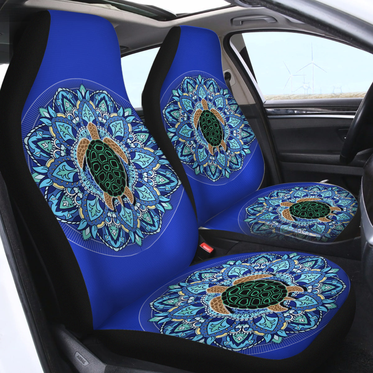 Blue Mandala Turtle Car Seat Cover - Waterproof & Non-Slip Car Seat Protector for Pets, Kids - Perfect for SUVs, Trucks & Sedans - Home, Travel & Outdoor Use