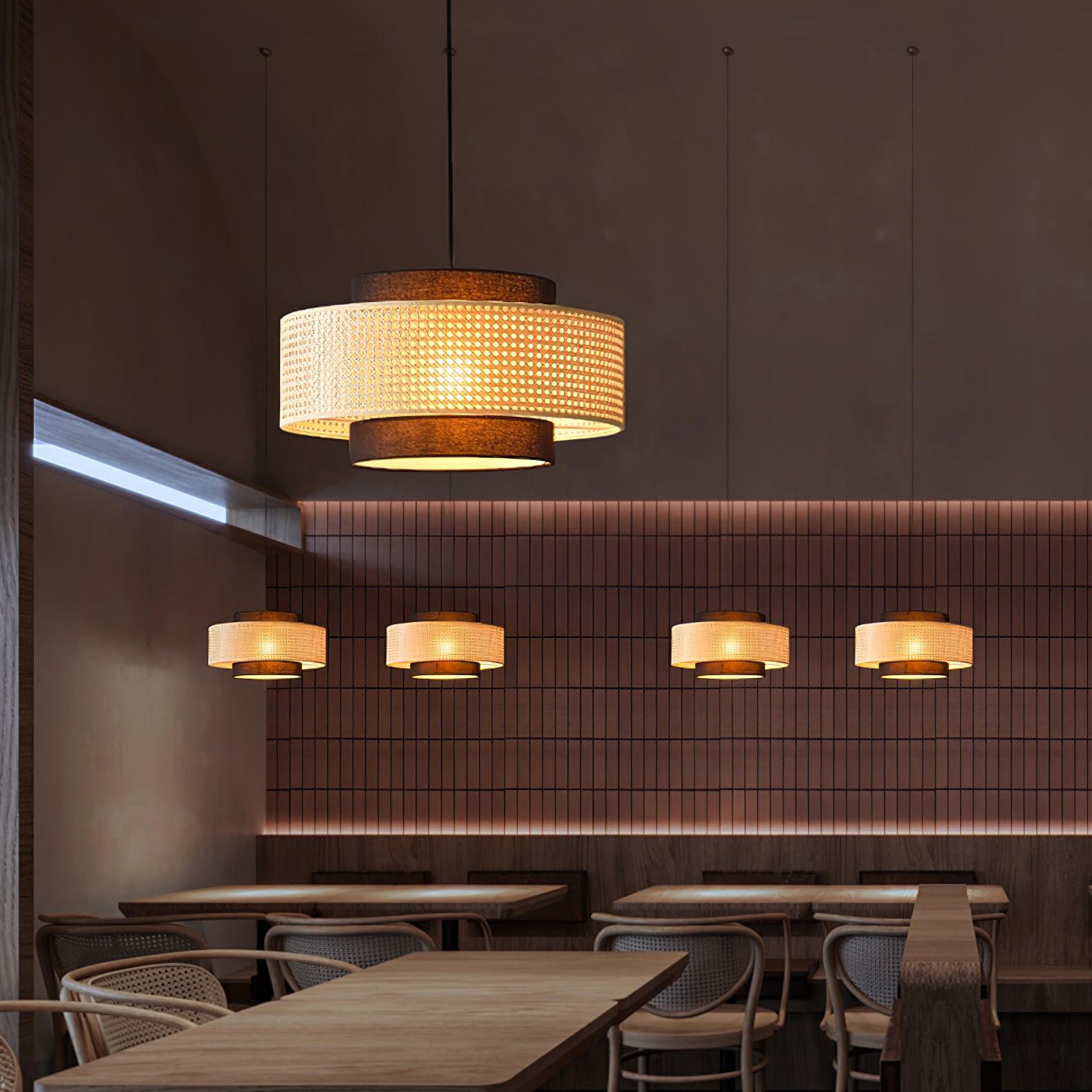 Modern Drum Shade Pendant Light - Adjustable Hanging Ceiling Fixture for Kitchen Island, Dining Room & Bedroom Lighting - Energy Efficient LED Compatible