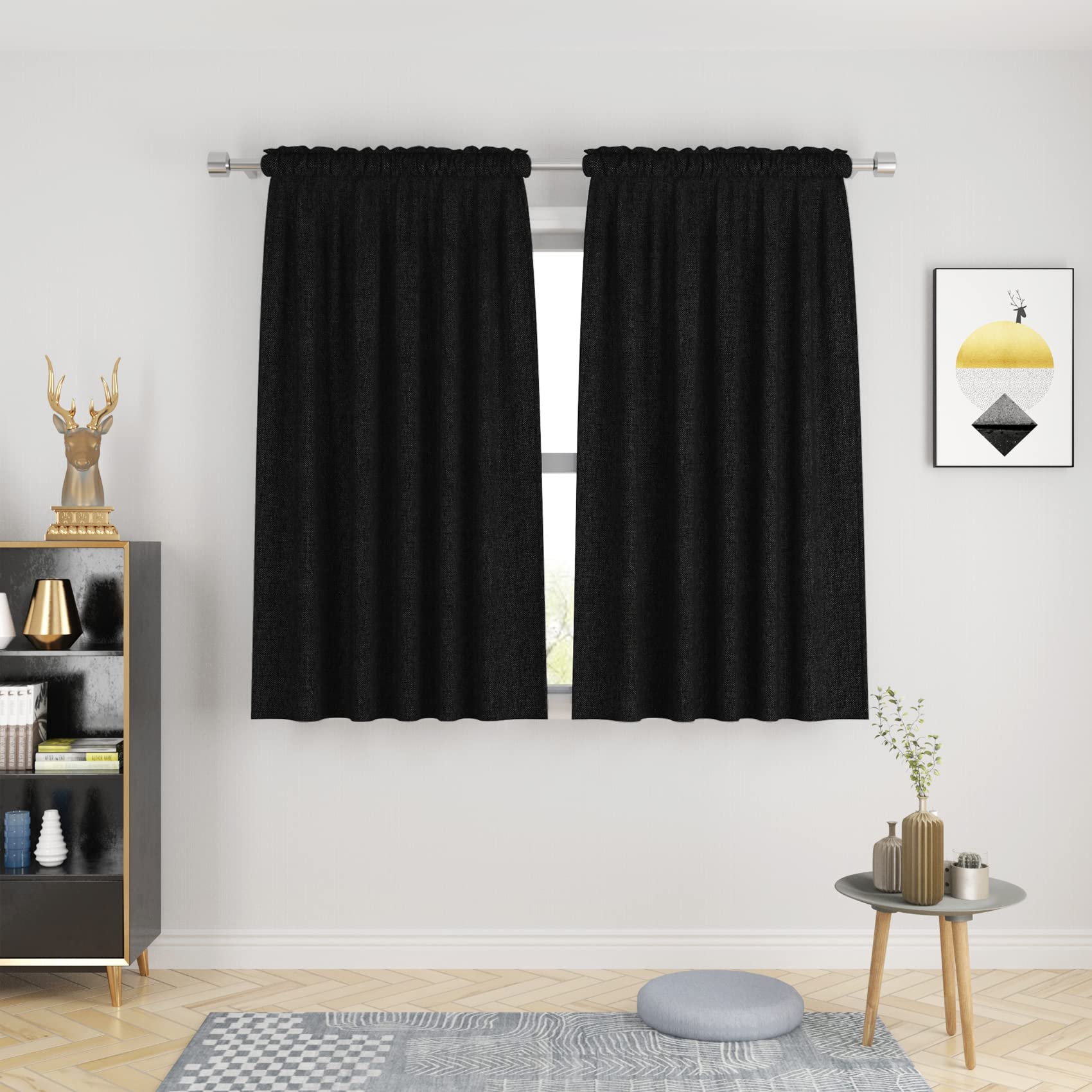 UPOPO Blackout Curtains 54 Inch Length - Linen Textured Privacy Drapes for Bedroom, Living Room, Kitchen & Basement - Thermal Insulated Window Treatment with Rod Pocket (Set of 2 Panels) - Perfect for Light Blocking, Noise Reduction & Home Decor