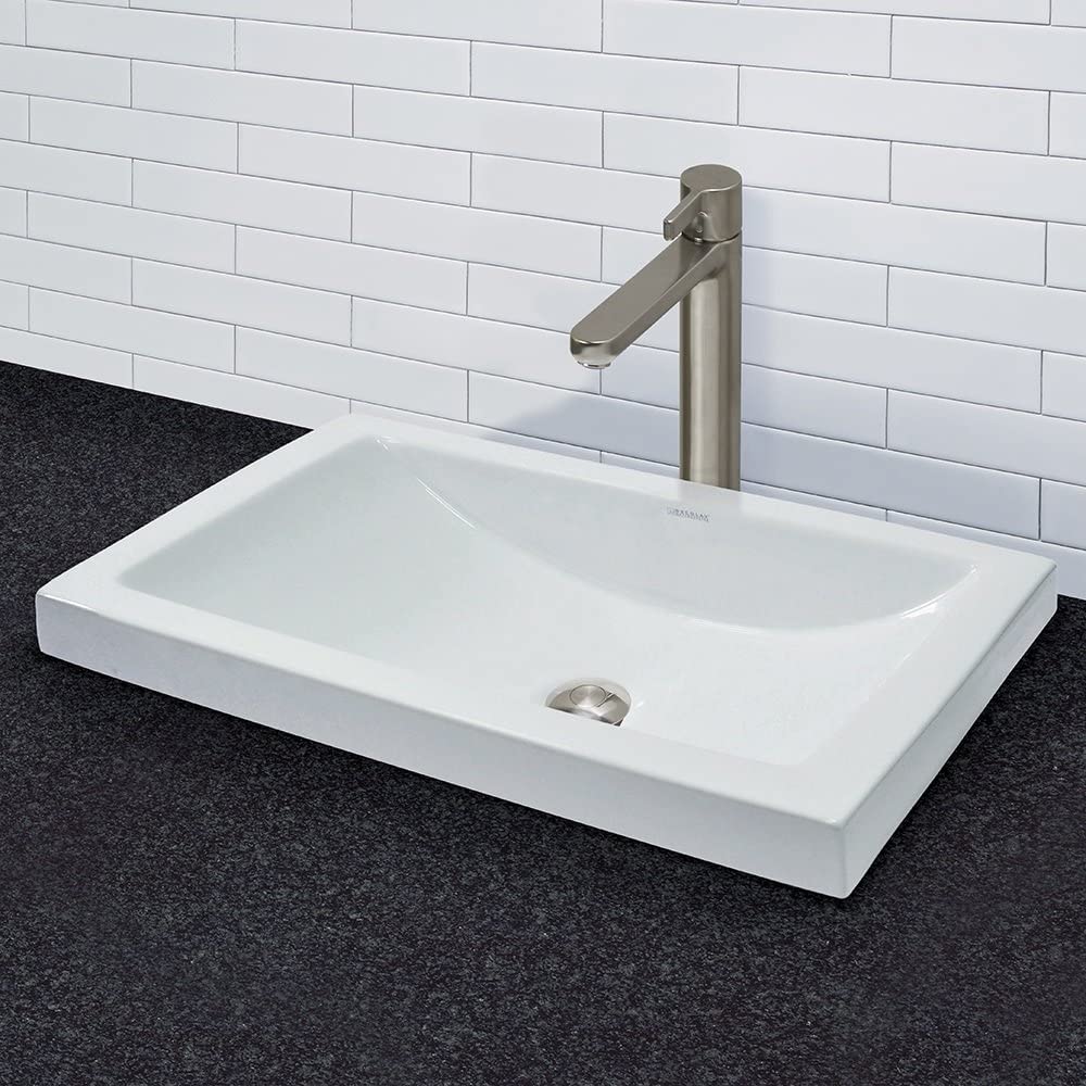 DECOLAV Breanna Rectangular Semi-Recessed Vitreous China Bathroom Sink - Perfect for Modern Home, Hotel, and Commercial Restroom Renovations