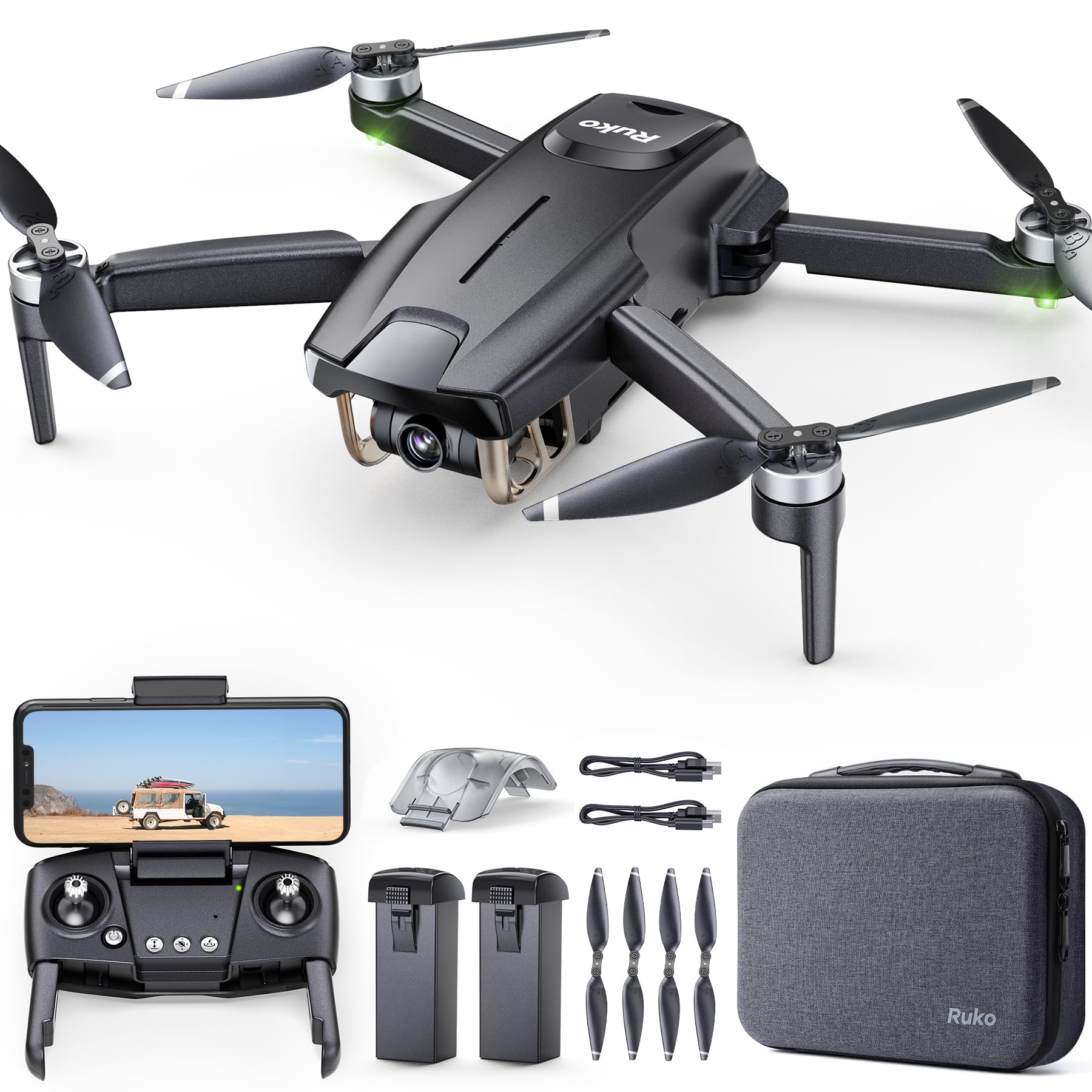 Ruko F11MINI 4K Camera Drone Under 250g - 60 Min Flight Time with 2 Batteries, 5GHz FPV Transmission, GPS Auto Return, Brushless Motor, Foldable & Lightweight Quadcopter for Beginners & Adults - Perfect for Aerial Photography, Travel Adventures and Outdoor Exploration