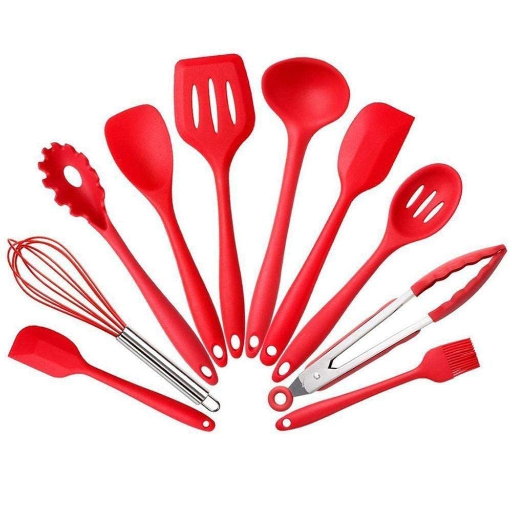 Non-Stick Silicone Kitchen Utensil Set - 10pcs Cooking Tools with Spatula, Ladle, Egg Beater, Shovel Spoon for Baking, Frying & Soup Making (Black) - Perfect for Home Chefs & Professional Kitchens
