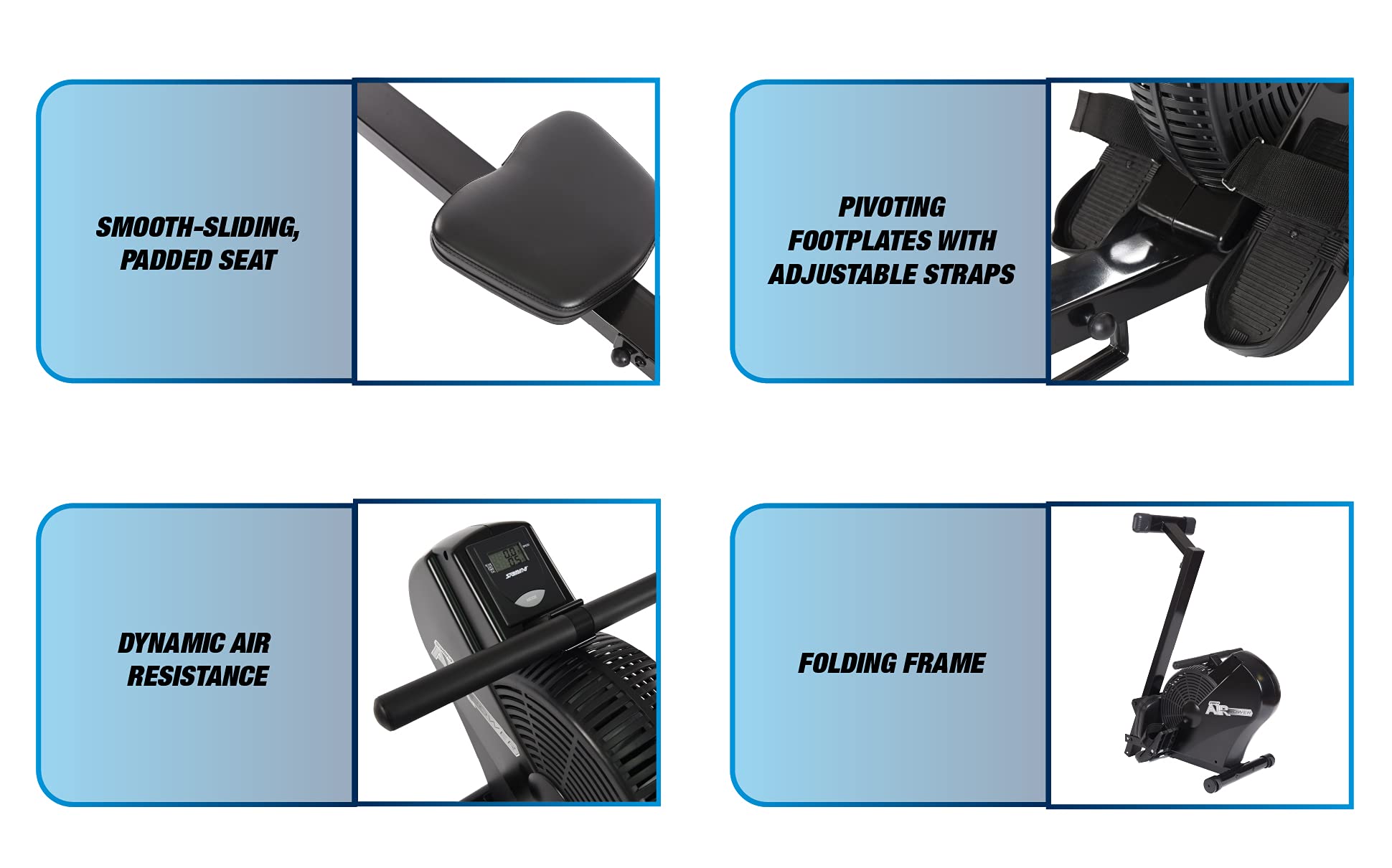 Stamina ATS Air Rower Machine with Smart Workout App - Foldable Rowing Machine with Adjustable Air Resistance for Home Gym - Supports Up to 250 lbs - Perfect for Cardio, Full-Body Workouts & Small Spaces
