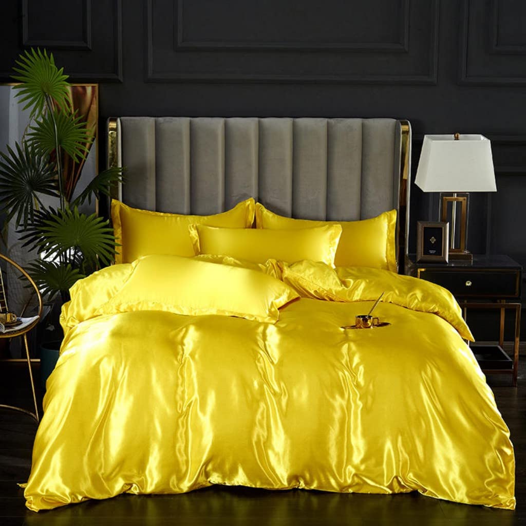 Feelyou Luxury Silk Satin Bedding Set - Twin Size Yellow Silky Duvet Cover & Pillowcase - Ultra Soft Comforter Cover for Adults - Elegant Bedroom Decor - Perfect for Master Bedrooms, Guest Rooms & Luxury Hotels