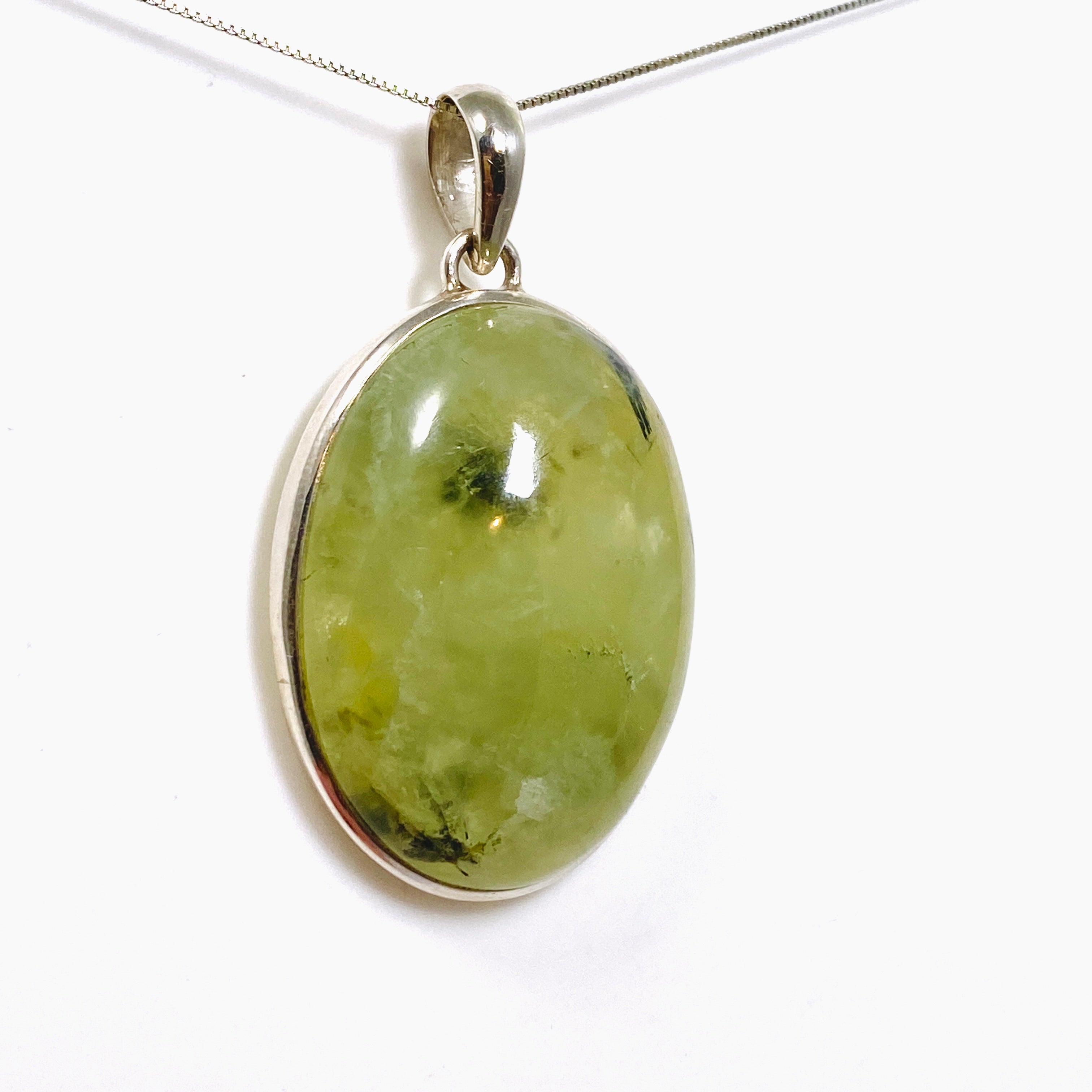 Natural Prehnite and Epidote Oval Cabochon Pendant - Handmade Gemstone Jewelry PPGJ1016 for Healing, Meditation & Spiritual Gifts