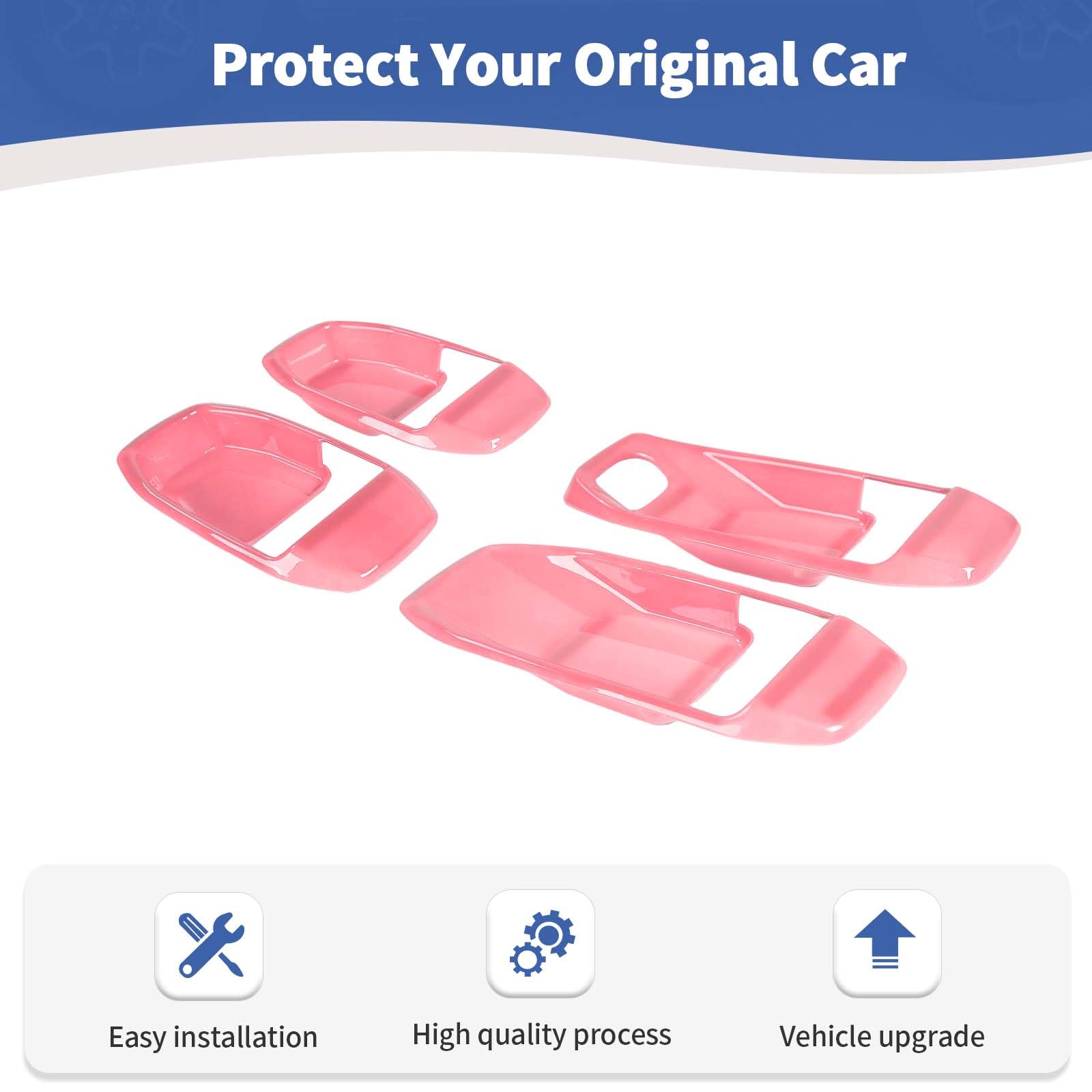 RT-TCZ Inner Door Handle Bowl Cover Trim for Jeep Wrangler JL JLU & Gladiator JT (2018-2024) - Pink Interior Accessories Set of 4 - Upgrade Your Jeep's Style & Protection for Off-Road Adventures