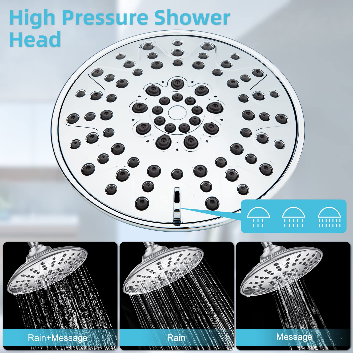 EMBATHER 3-Setting High Pressure Shower Faucet Set with Wall Mount Rainfall Shower Head & 8-Mode Handheld Spray - Polished Chrome Finish for Bathroom, Spa, and Luxury Home Use