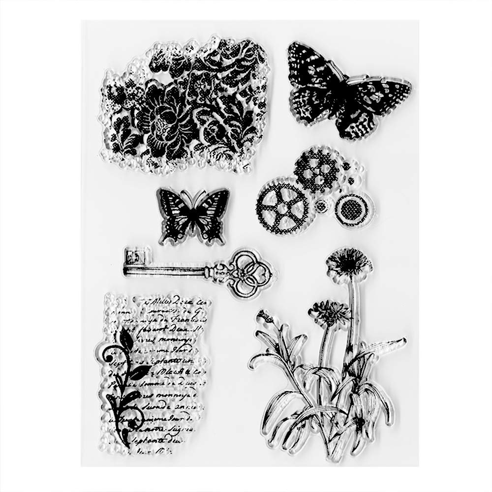 Butterfly Daisy Flower Clear Stamps for Card Making, DIY Scrapbooking, Embossing - Transparent Silicone Seal Stamps with Words Background - Perfect for Greeting Cards, Journals, Album Decor & Craft Projects