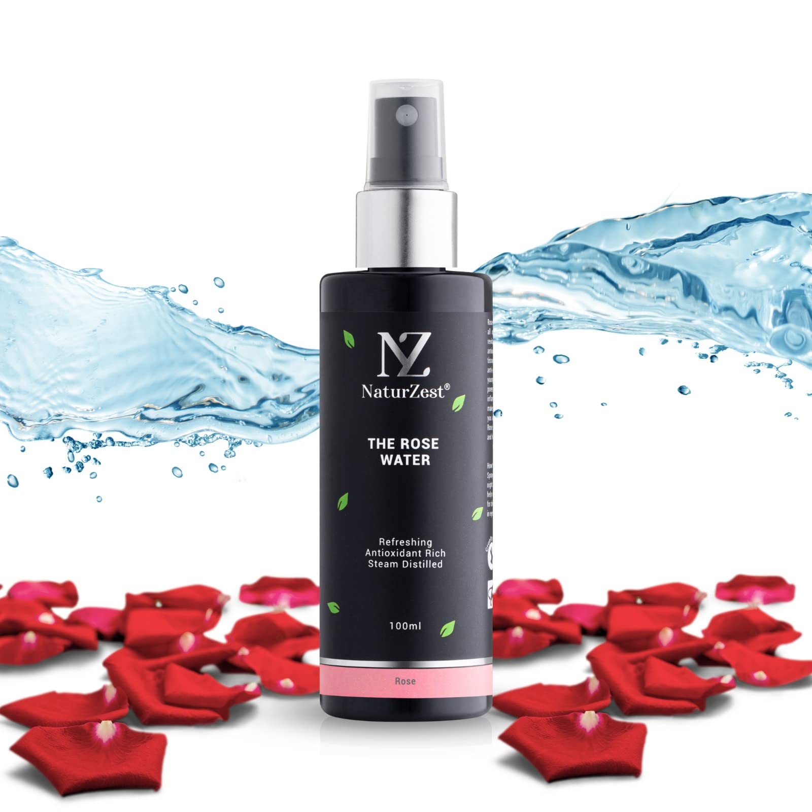 NaturZest Premium 100% Pure Rose Water Facial Toner - Alcohol-Free Hydrating Mist for Glowing Skin | Reduces Pores, Fine Lines & Wrinkles | Refreshing Natural Skincare Spray (100ml) for Daily Hydration, Makeup Setting & Post-Workout Refreshment