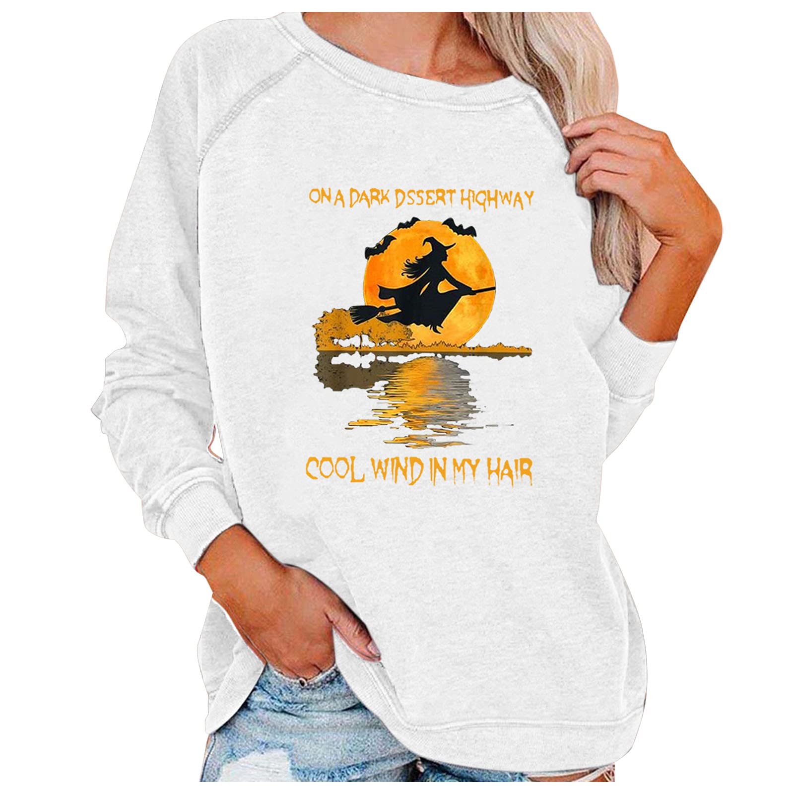 Women's Halloween Pumpkin Print Long Sleeve Sweatshirt - Lightweight Casual Pullover Top for Fall & Halloween Parties | Cozy Seasonal Fashion