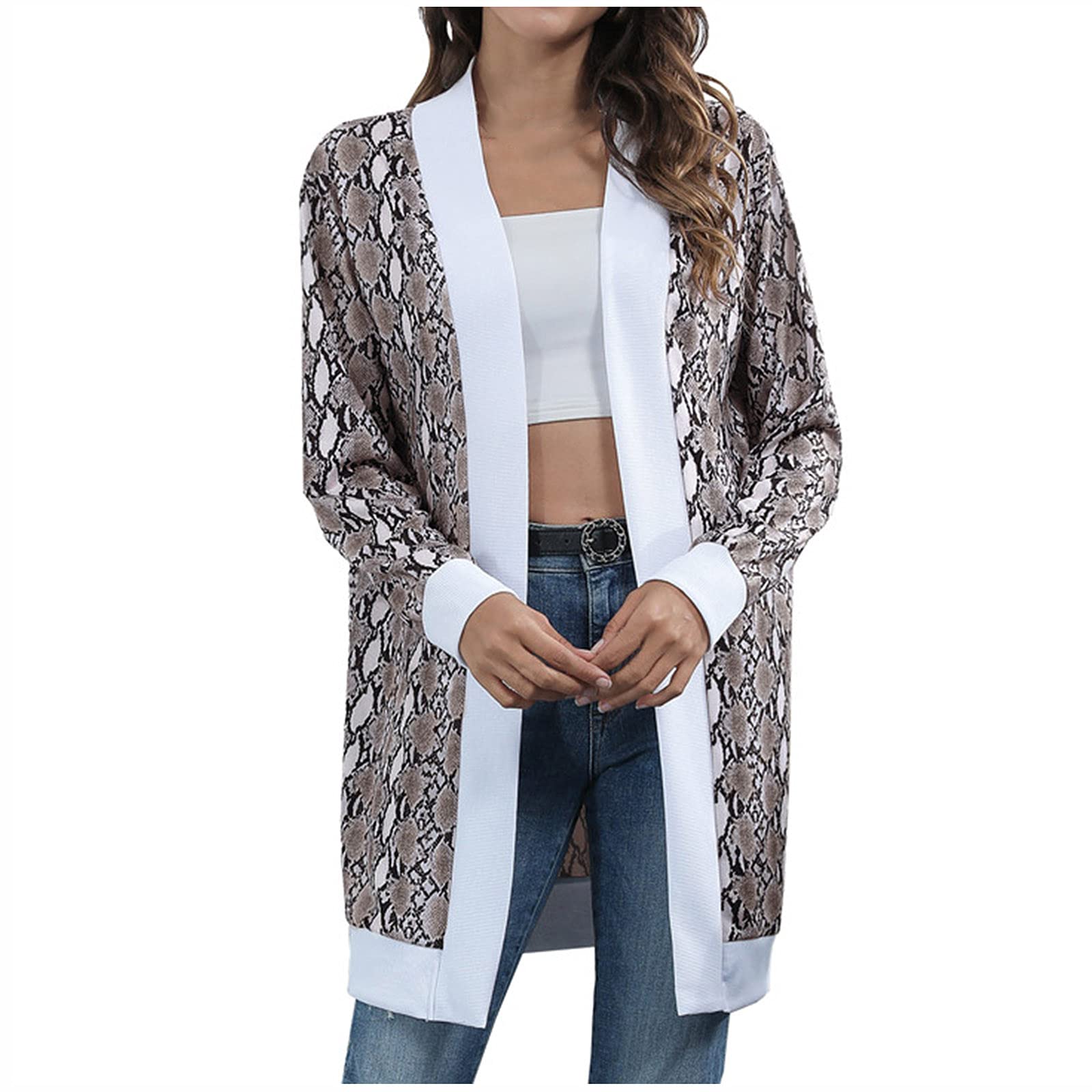 Women's Casual Long Sleeve Leopard Print Open Stitch Cardigan Sweater - Cozy Fall Winter Fashion Outerwear for Work, Dating & Street Style