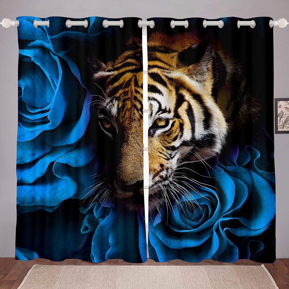Tiger Curtain Panels - African Safari Animal Print Drapes for Living Room Decor