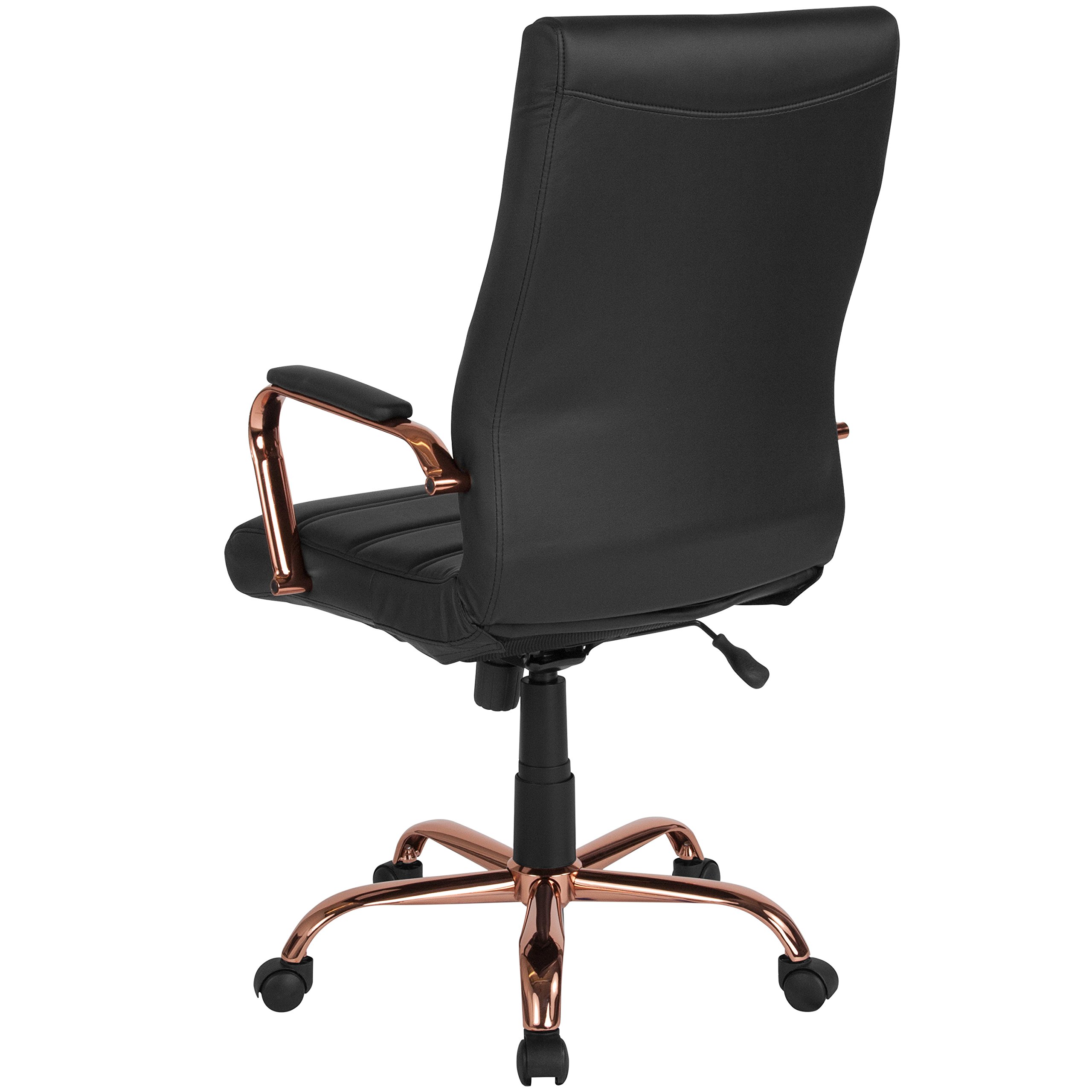 Premium High Back Office Chair - Black LeatherSoft Executive Swivel Desk Chair with Rose Gold Metal Frame - Ergonomic Adjustable Armchair for Home Office, Gaming & Study