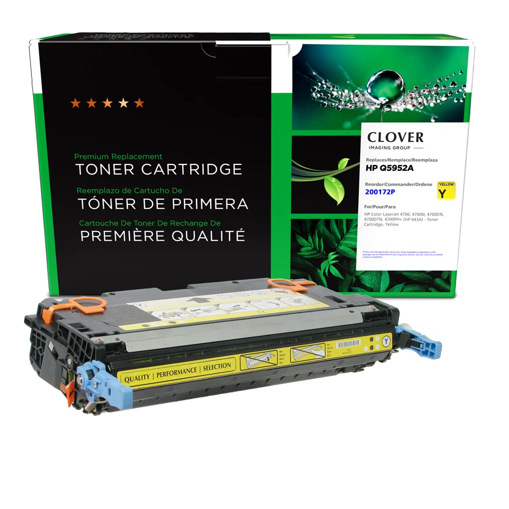 High-Quality Clover Remanufactured Yellow Toner Cartridge Replacement for HP Q5952A (HP 643A) | Compatible with HP Printers | Perfect for Home & Office Printing Needs