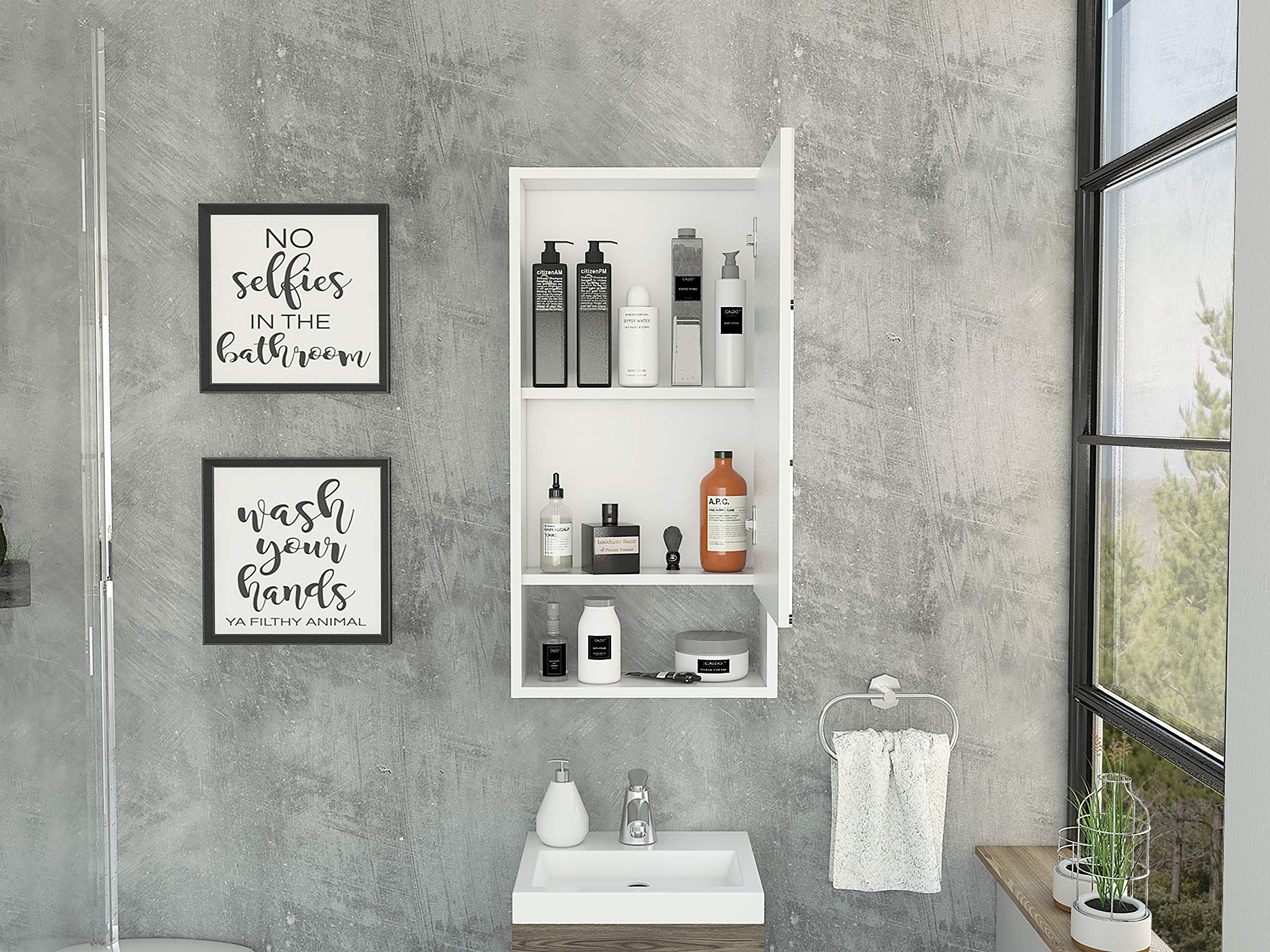 White Modern Medicine Cabinet with Open Shelf & Mirrored Door - 2 Interior Shelves for Bathroom Storage - Perfect for Small Bathrooms, Vanities & Apartment Living