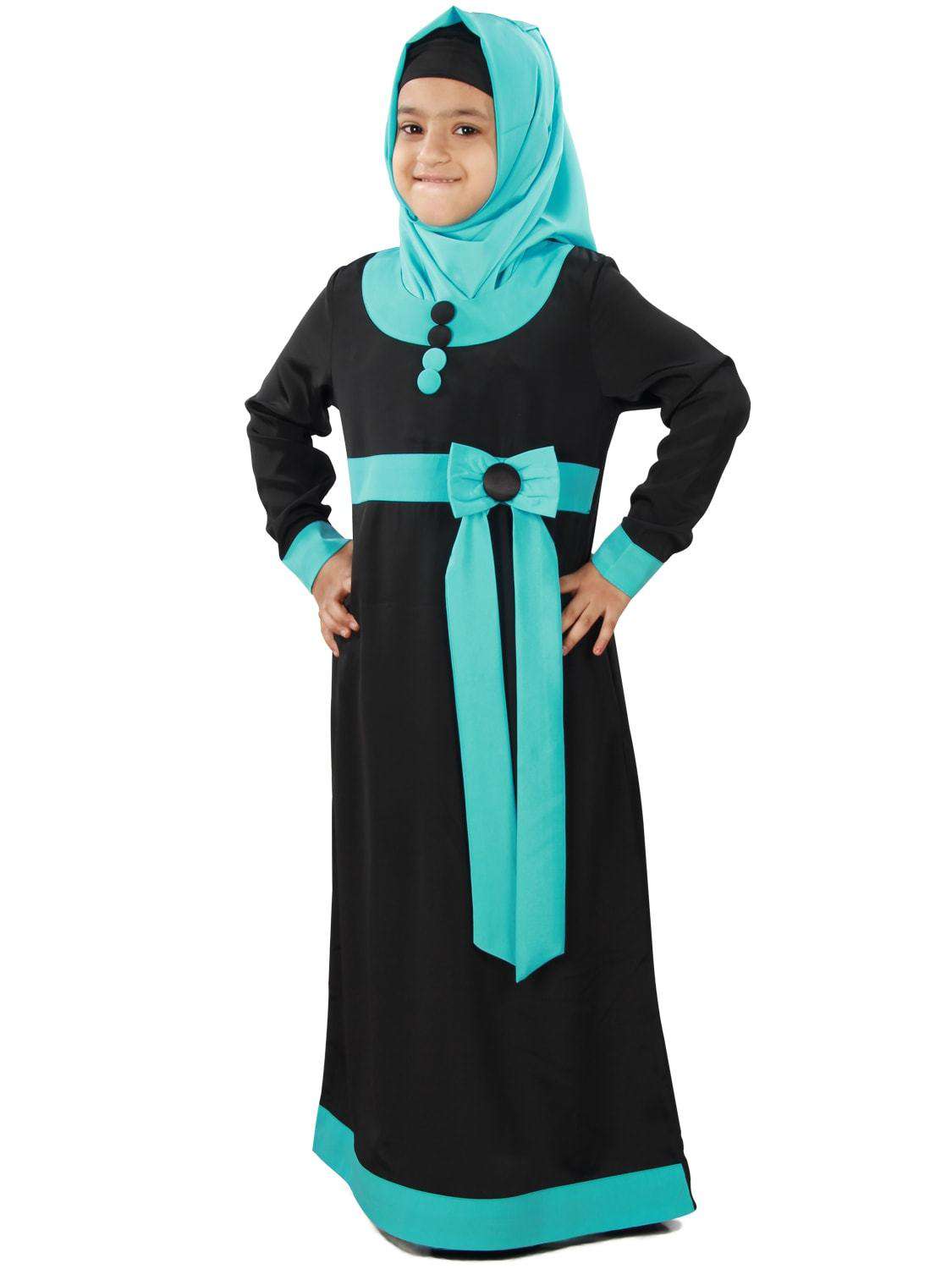 Asifa Black Crepe Kids Abaya Dress - Islamic Modest Prayer Dress for Girls - Perfect for Eid, Mosque & Special Occasions