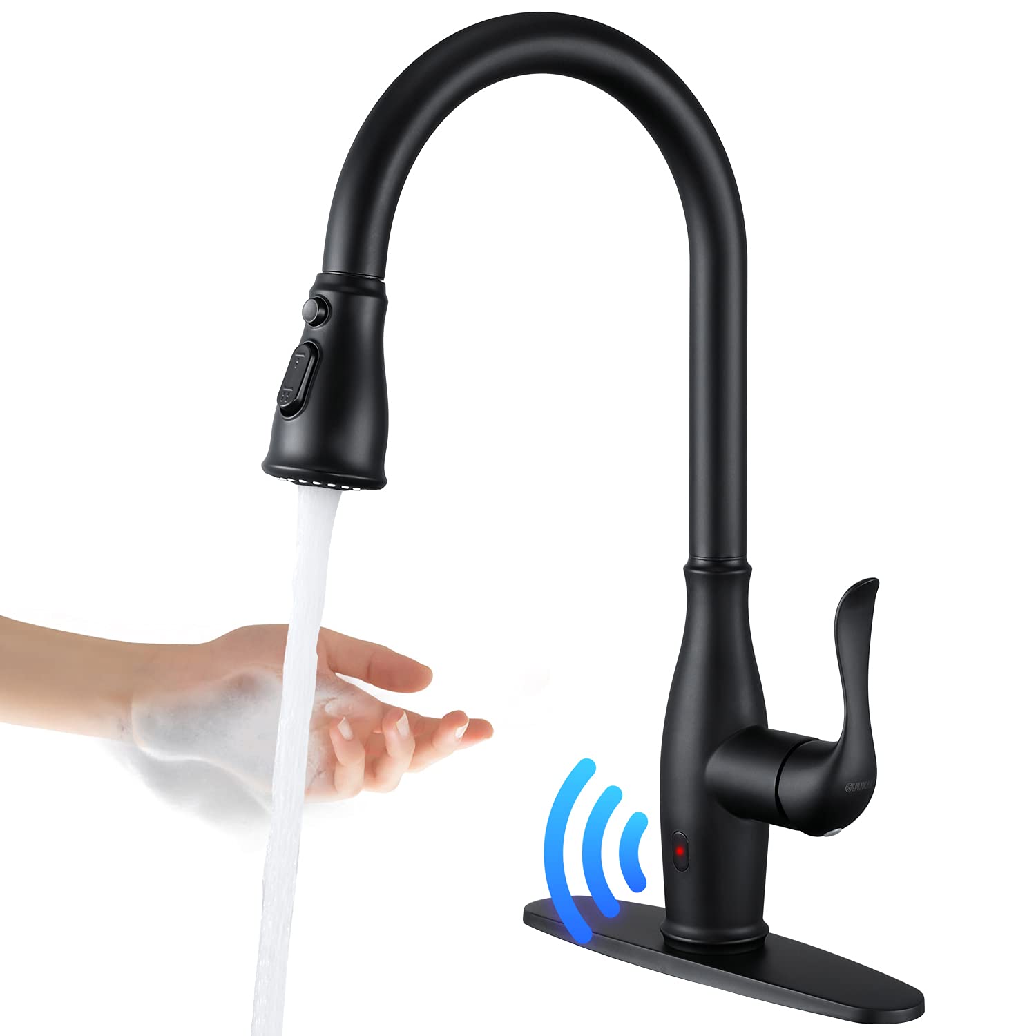 Touchless Kitchen Faucet with Pull Down Sprayer - Motion Sensor Single Handle High Arc Faucet, 360° Swivel & 3 Spray Modes, Matte Black Stainless Steel for Modern Kitchen, Perfect for Cooking, Washing Dishes and Hands-Free Cleaning