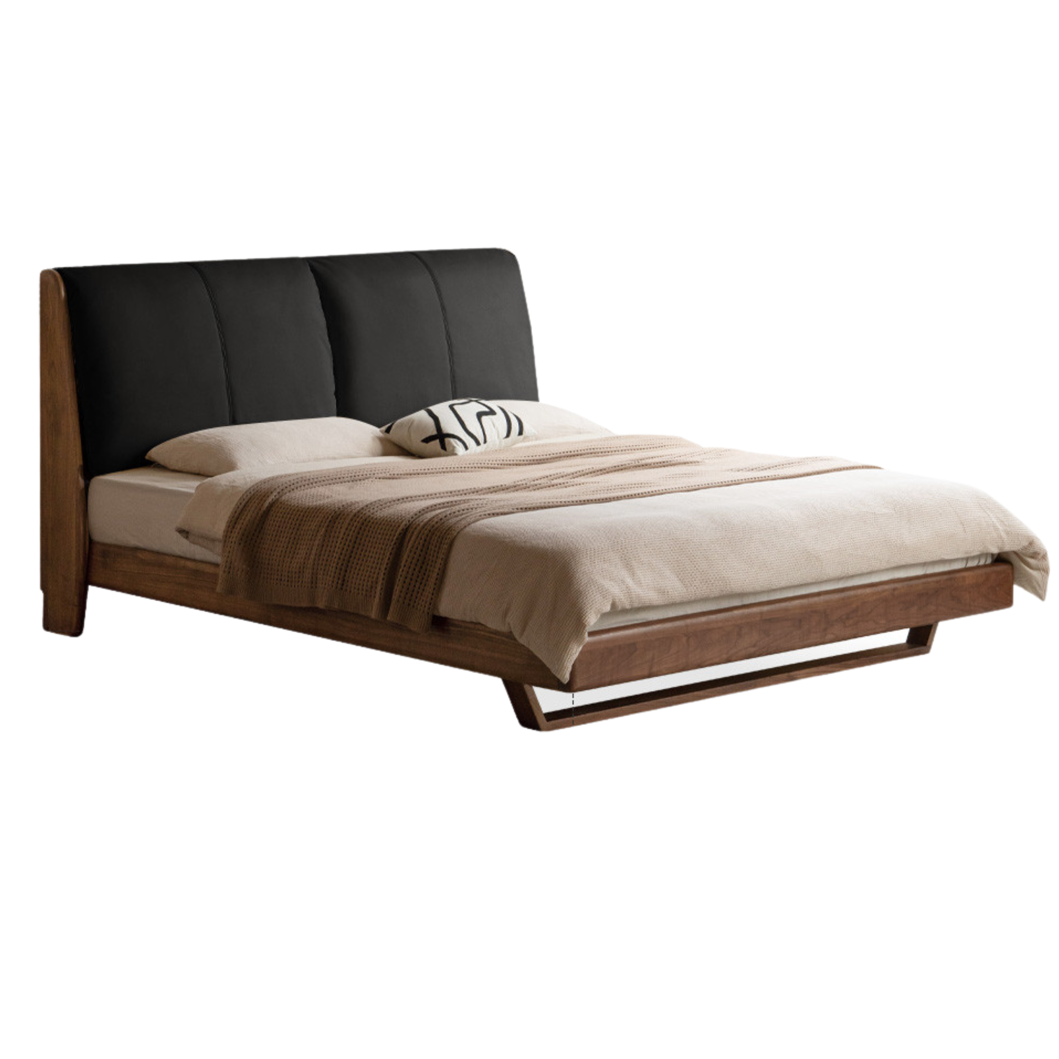 Rich Dark Walnut color leather bed black