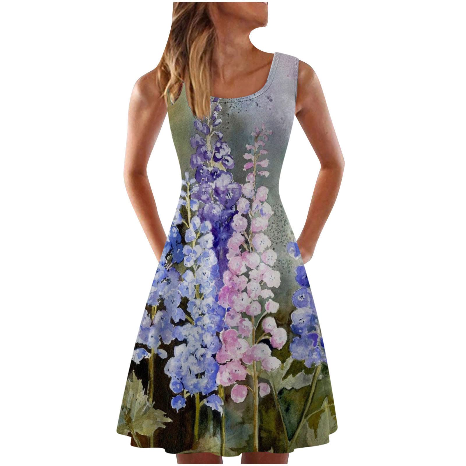 Women's Tie-Dye Sleeveless Tank Dress - Casual Crewneck Midi Dress for Summer Beach & Vacation | Perfect for Outdoor Activities, Date Nights & Weekend Getaways