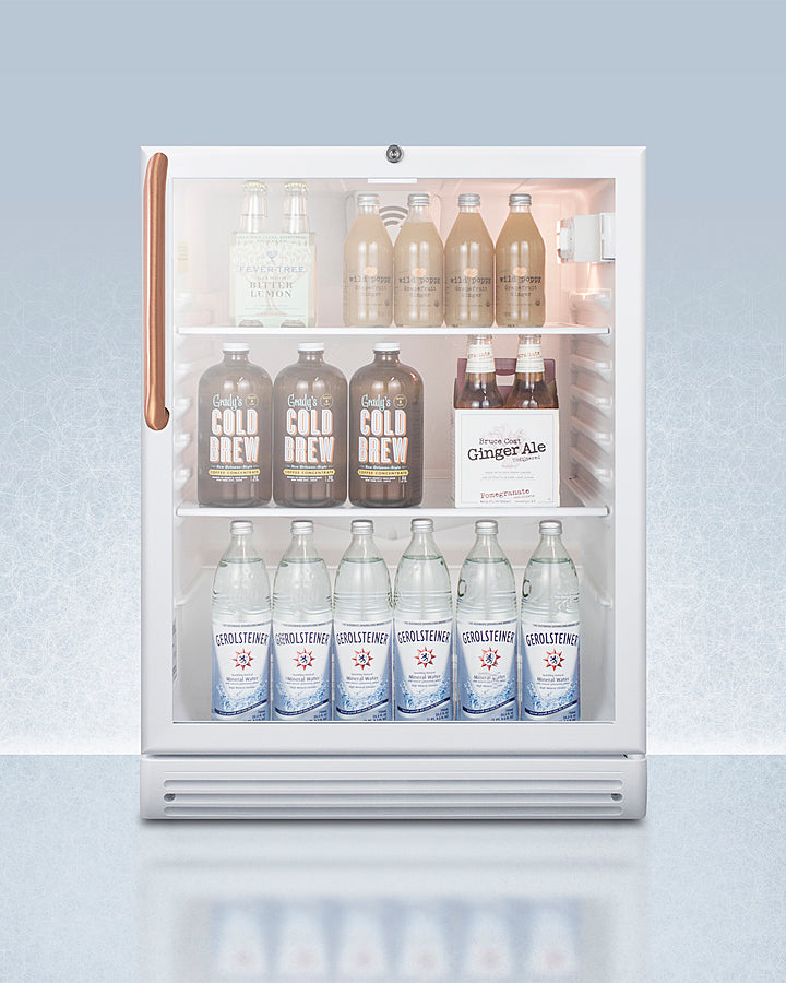 Accucold 24-Inch Wide Built-In Beverage Refrigerator with Antimicrobial Pure Copper Handle - ADA Compliant - SCR600GLBITBCADA - Perfect for Home Bars, Offices, and Entertaining Spaces