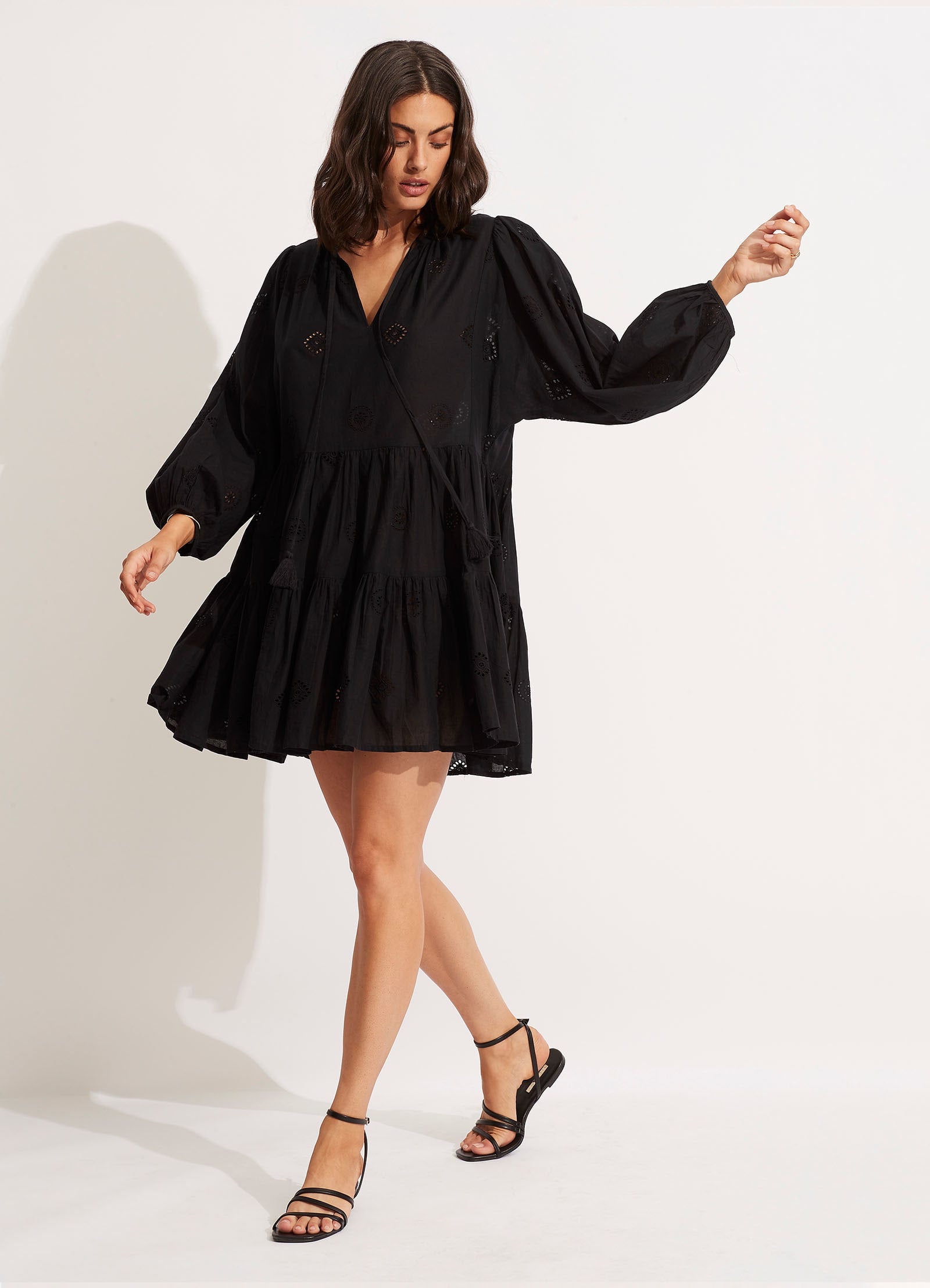 Elegant Black Embroidery Tiered Dress for Women - Perfect for Weddings, Parties & Special Occasions
