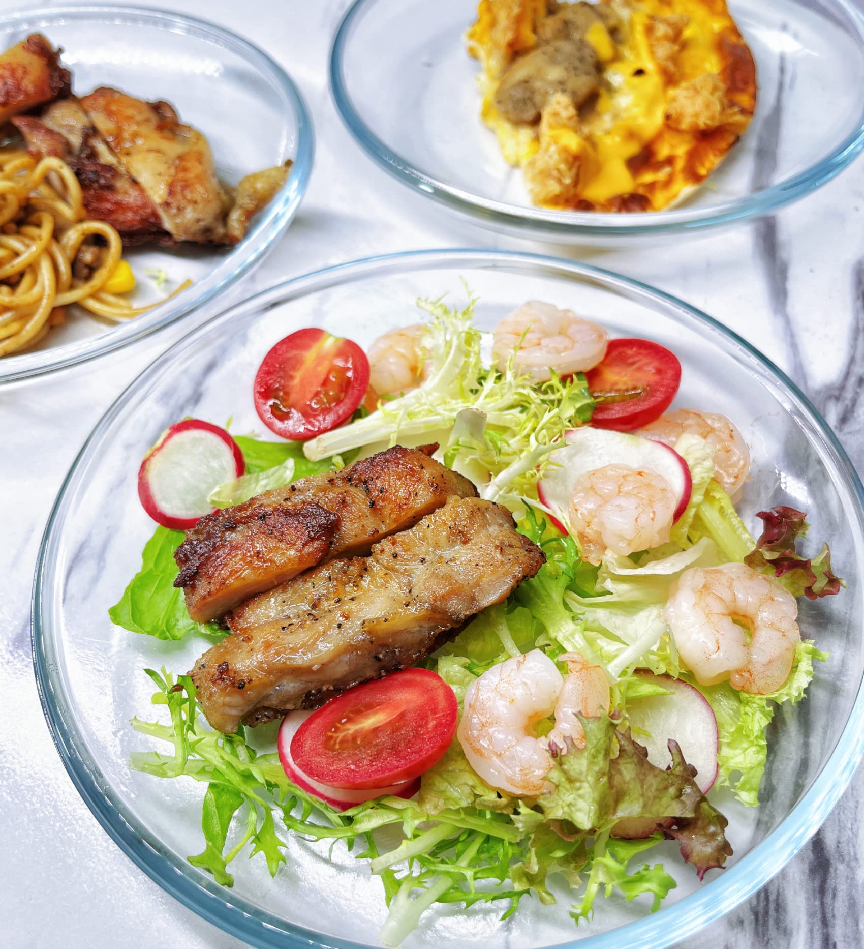 Premium 7-Inch Clear Tempered Glass Dessert Plates - Round Salad Plates for Toast, Cheese, Appetizers, Side Dishes & Pies - Set of 3 - Perfect for Dinner Parties, Tea Time & Elegant Dessert Presentation