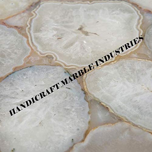 Natural White Agate Stone Round Coffee Table Top - Premium Gemstone Dining Table Centerpiece for Living Room, Home Decor & Conversation Starter - Durable Family Heirloom Furniture