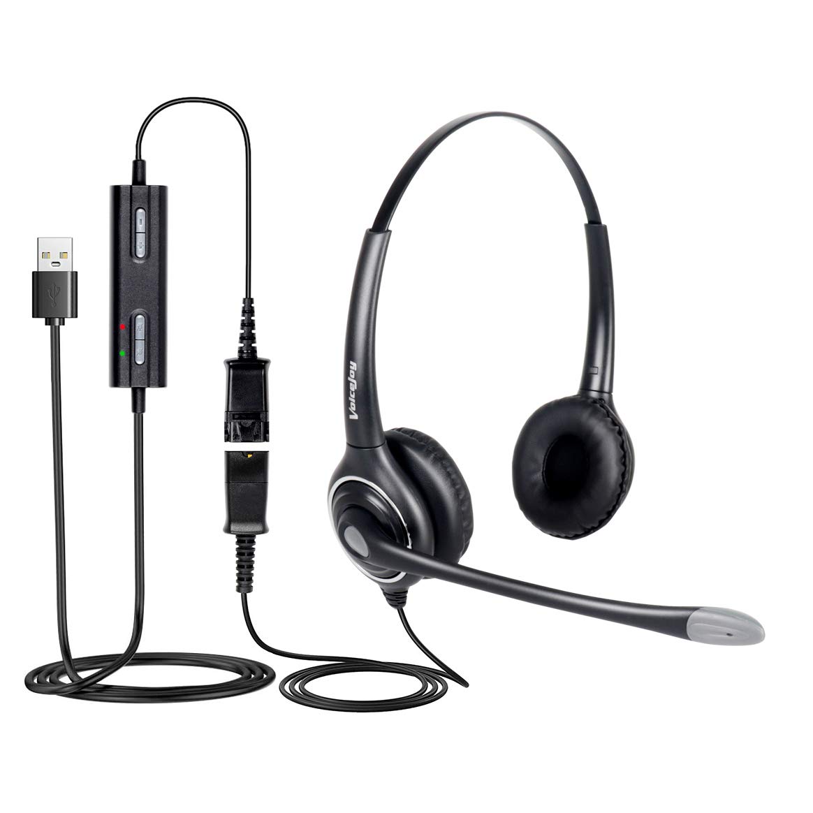 VoiceJoy HD263 USB Noise Cancelling Headset with Quick Disconnect, Adjustable Microphone & Mute Volume Control - Perfect for Laptop, PC, Skype, Zoom, Webinars, Call Centers & Office Use | Ideal for Remote Work, Online Meetings & Professional Audio Calls