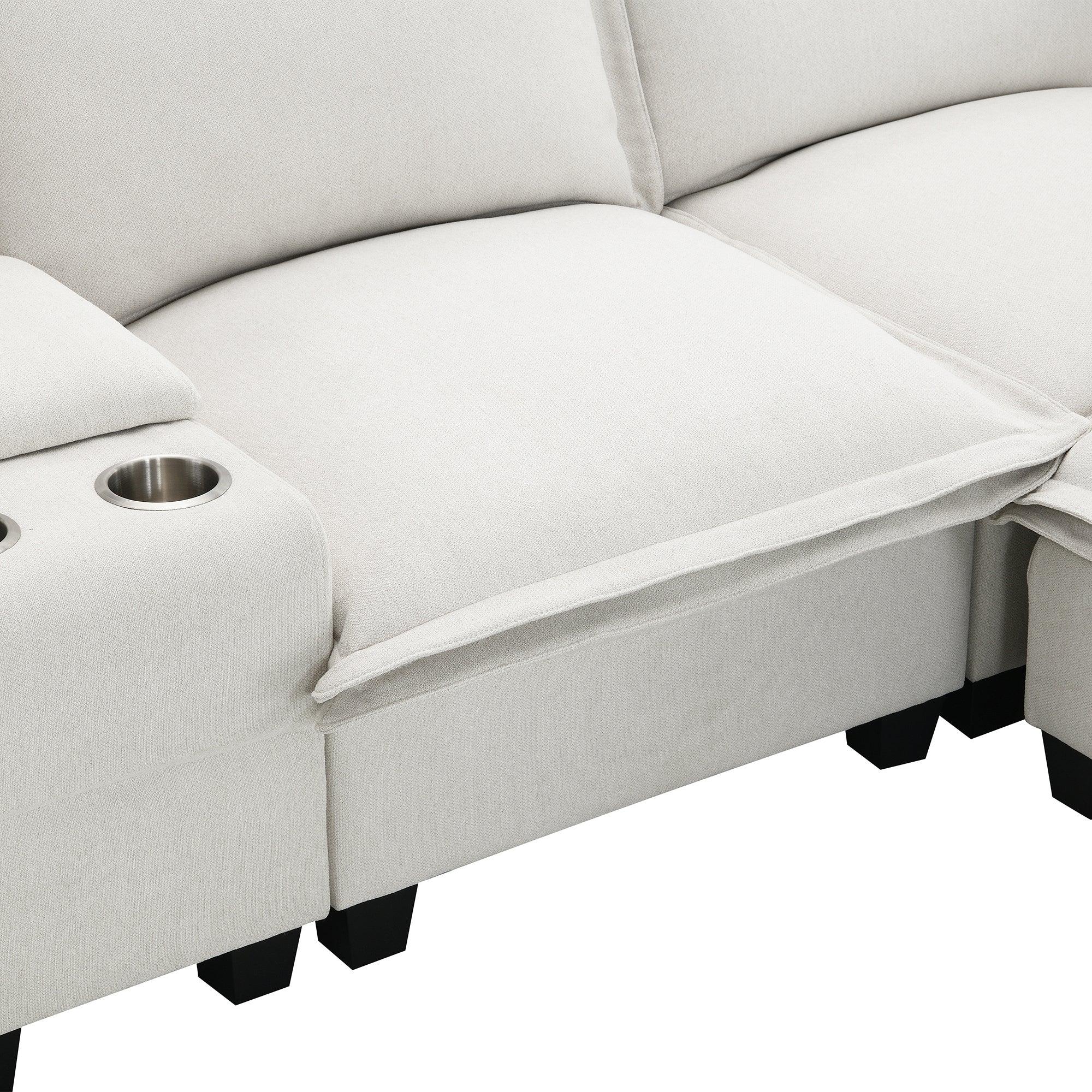 Modern 4-Seat Chenille Modular Sectional Sofa with Console, USB Charging Port, Reading Light & Cup Holders - Cloud Couch for Living Room, Apartment (2 Colors) | Perfect for Family Gatherings, Movie Nights & Small Space Living