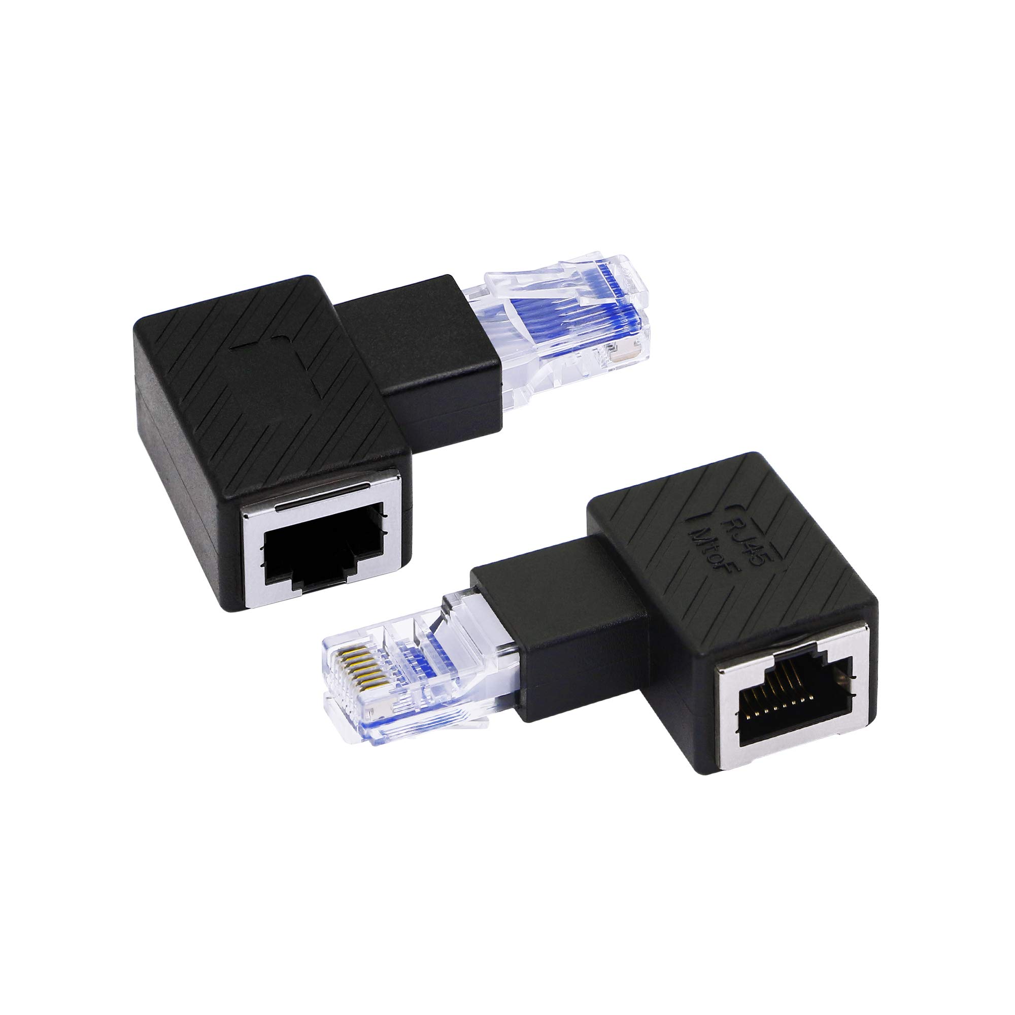 90 Degree Left Angle Ethernet Adapter - RJ45 Male to Female Cat6 LAN Extension Connector for Computers, Laptops, Routers (2-Pack) - Perfect for Tight Spaces & Cable Management