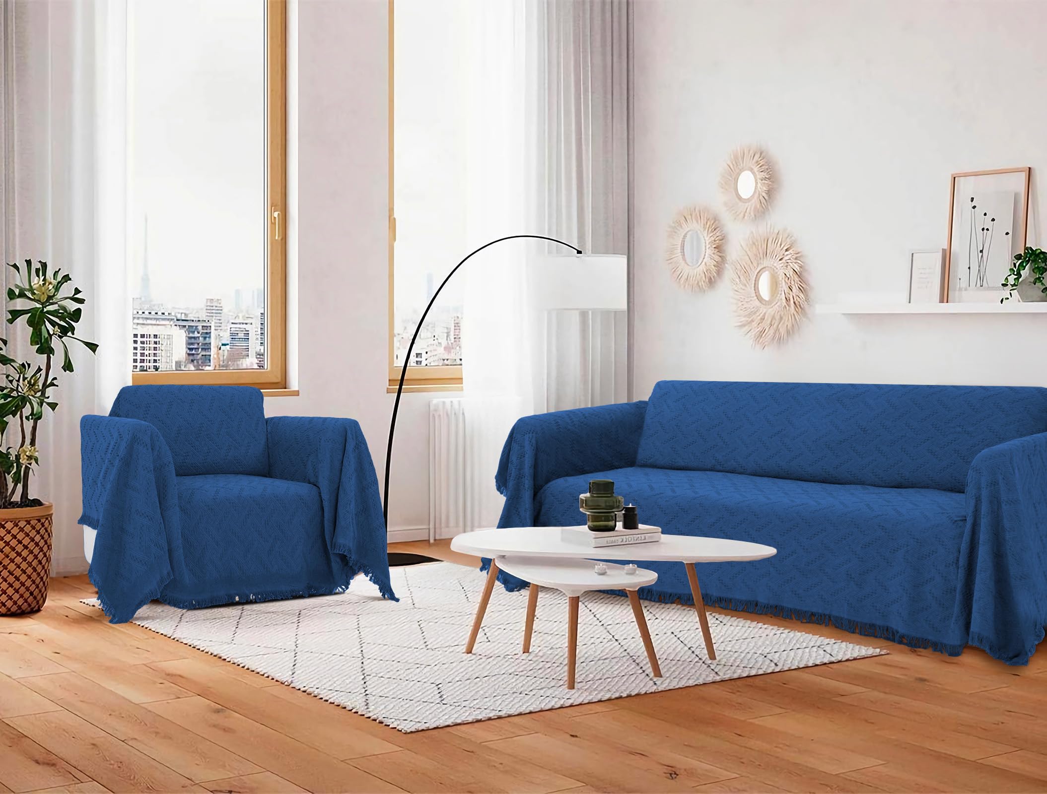 L-Shaped Sectional Sofa Cover - 2-Piece Stretchable Furniture Protector for Pets & Dogs, Navy Blue, X-Large - Perfect for Living Room, Family Room & Pet-Friendly Homes