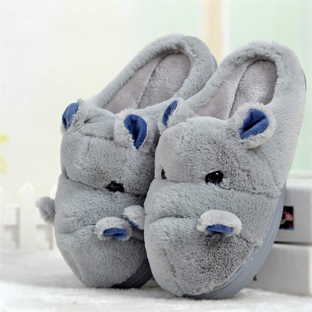 LANFIRE Cozy Hippo Animal Slippers for Kids and Adults - Soft Plush Cotton House Shoes for Indoor Comfort - Perfect for Home, Lounge & Gift Giving