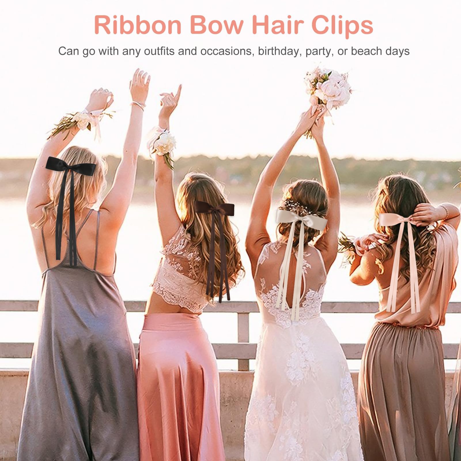 6PCS Cute Hair Bow Clips Set for Women & Girls - Soft Ribbon Barrettes with Long Tails for Thin or Thick Hair | Perfect for School, Parties, Weddings & Daily Styling
