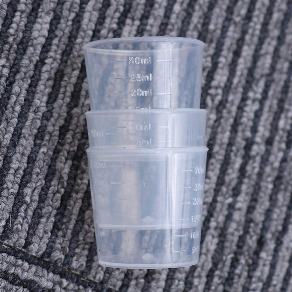 Gatuida 25/100PCS 30ml Plastic Graduated Measuring Cups - Clear Transparent Liquid & Medicine Measuring Containers for Baking, Cooking, Lab & DIY Projects
