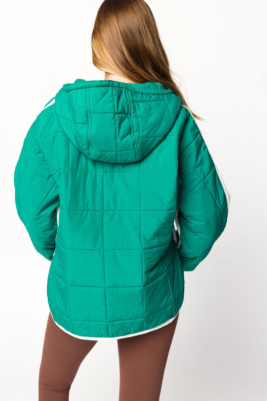 Joanna Quilted Puffer Pullover Jacket for Women - Warm Winter Hooded Coat in Hunter Green/White | Outdoor Hiking, Skiing & Casual Wear
