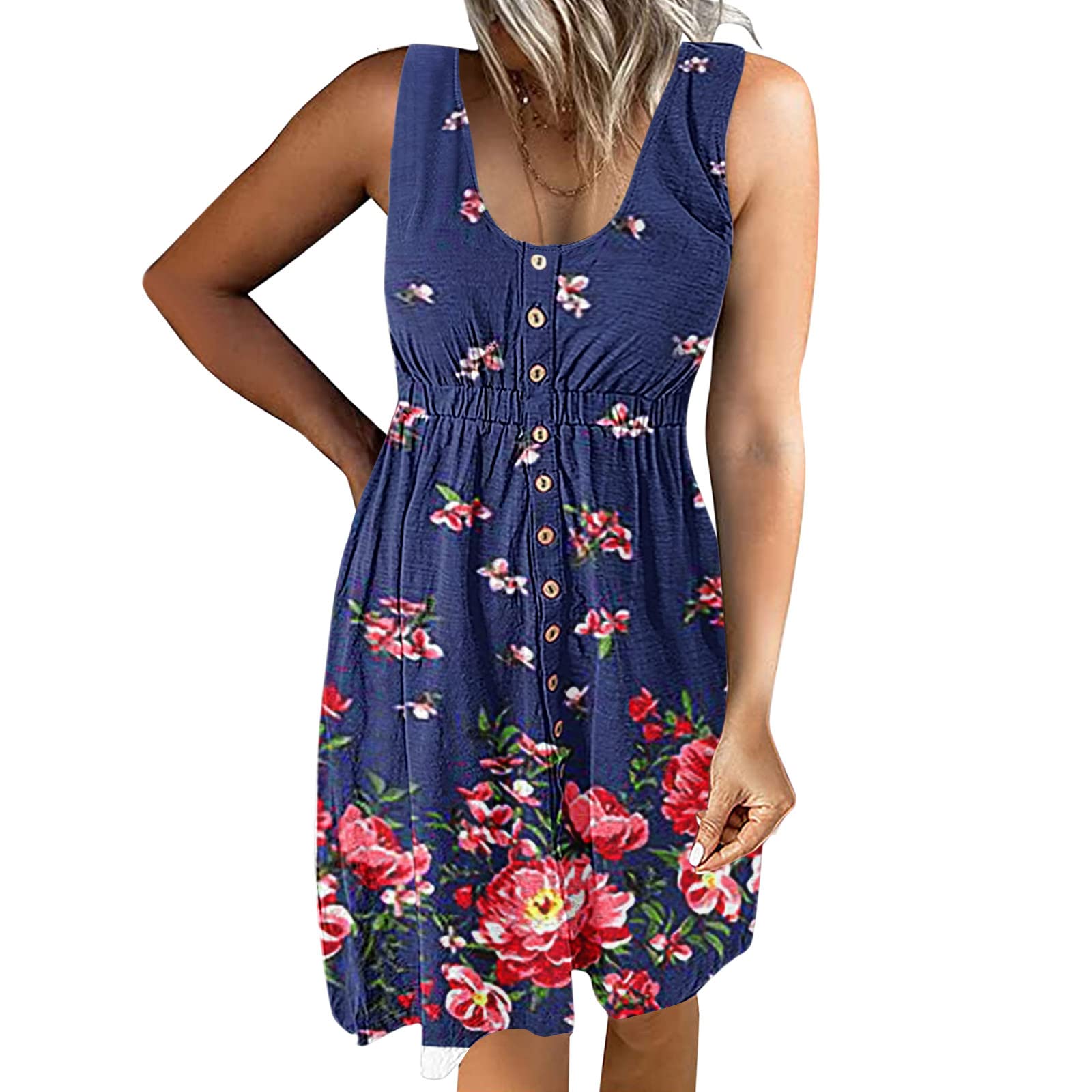 Women's Casual Sleeveless V-Neck Vest Dress with Pockets - Summer Beach Dress & Work Dress for Outdoor Activities, Vacations, and Office Wear