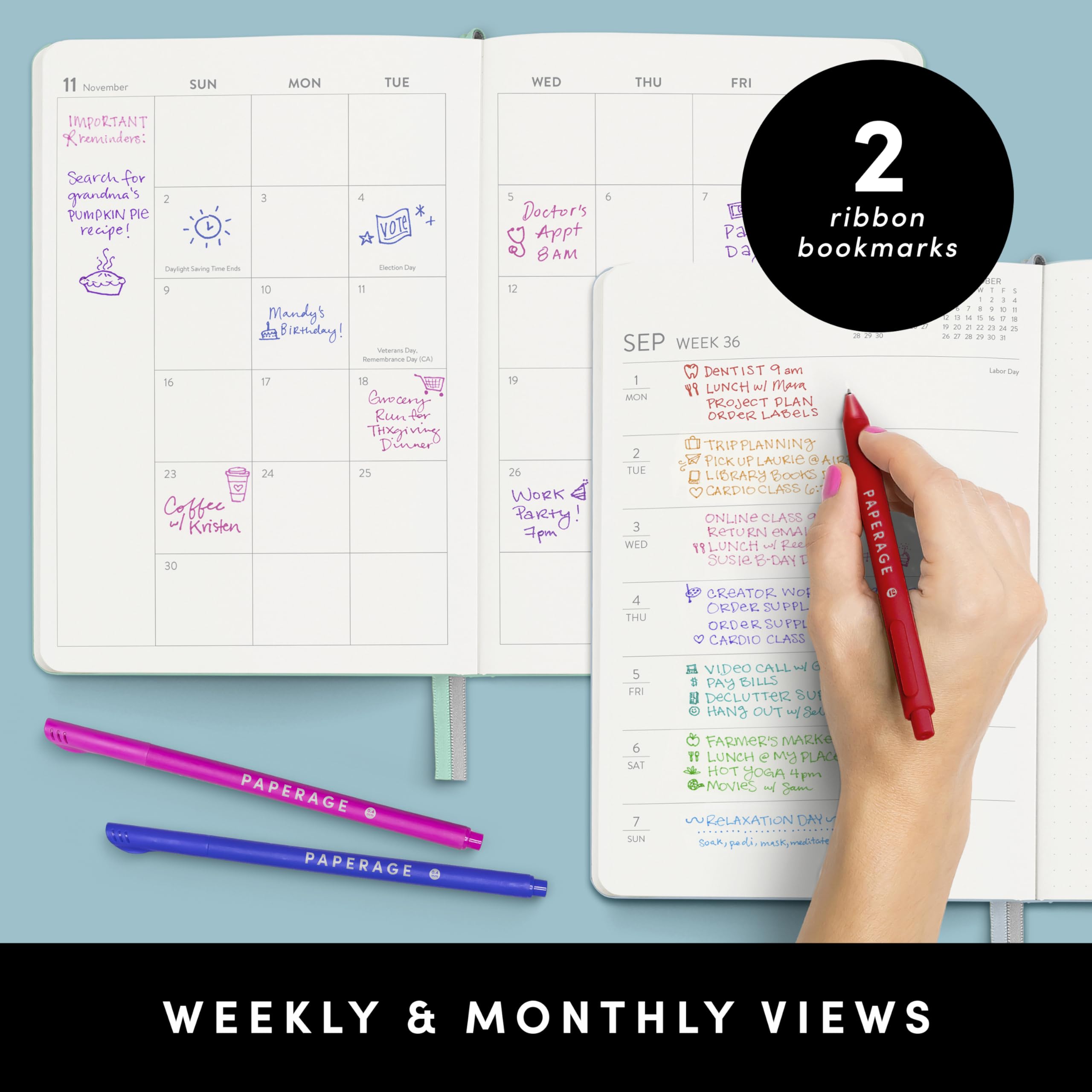PAPERAGE 2025 Weekly & Monthly Planner Hardcover - Raspberry, 12 Month Agenda (Jan-Dec 2025), 5.7