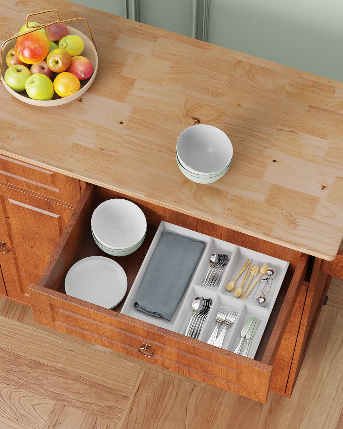 Brown Kitchen Island Cart with Drop Leaf, 2 Drawers & Spice Rack - Mobile Storage Cabinet with Towel Holder for Small Spaces - Perfect for Apartments, Dorms & Compact Kitchens