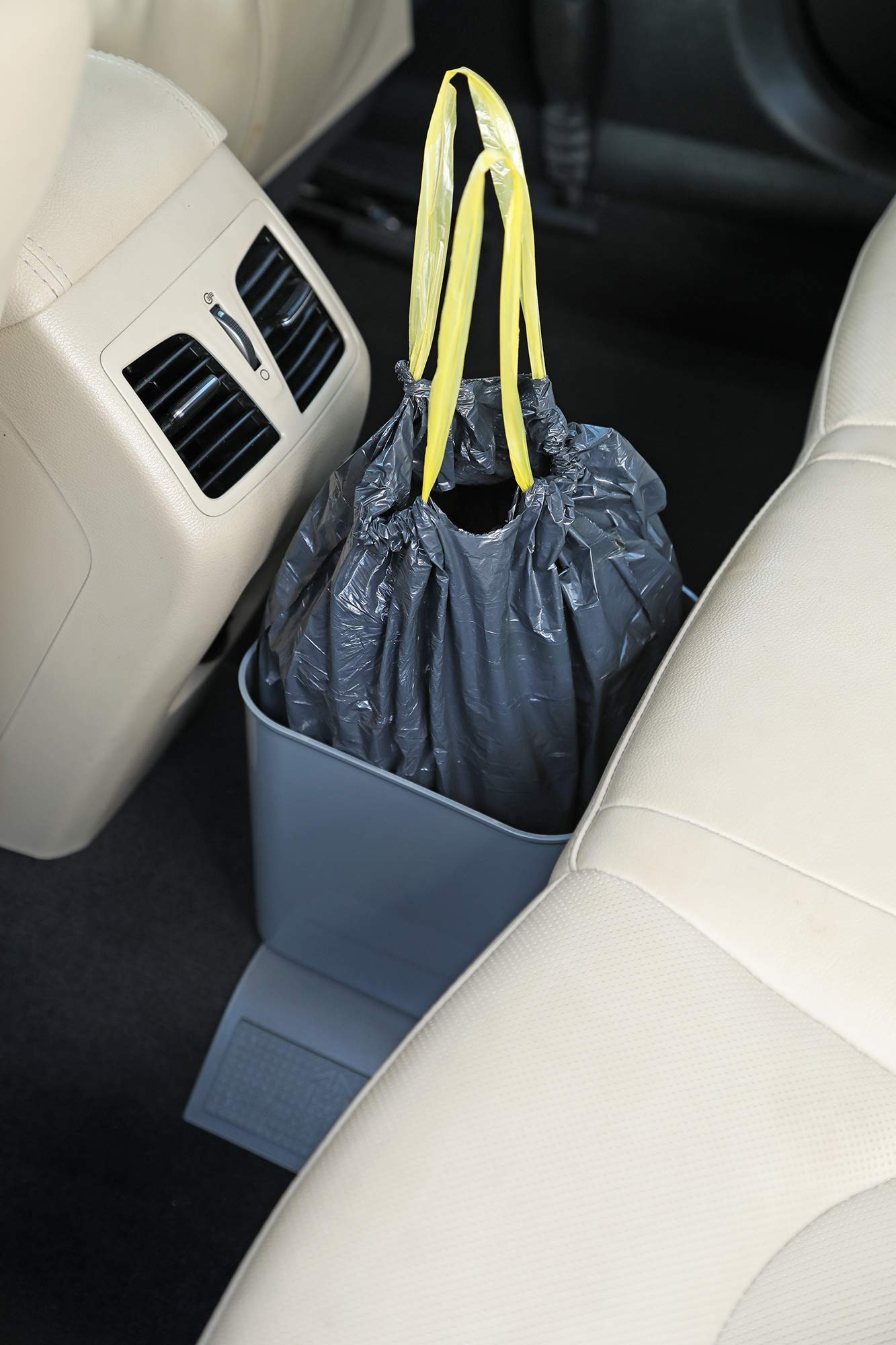Gray Car Trash Can with Drawstrings & 3-Pack Lemon Scented Trash Bags (20 Count) - Portable Auto Garbage Bin for Road Trips, Commuting and Travel Accessories