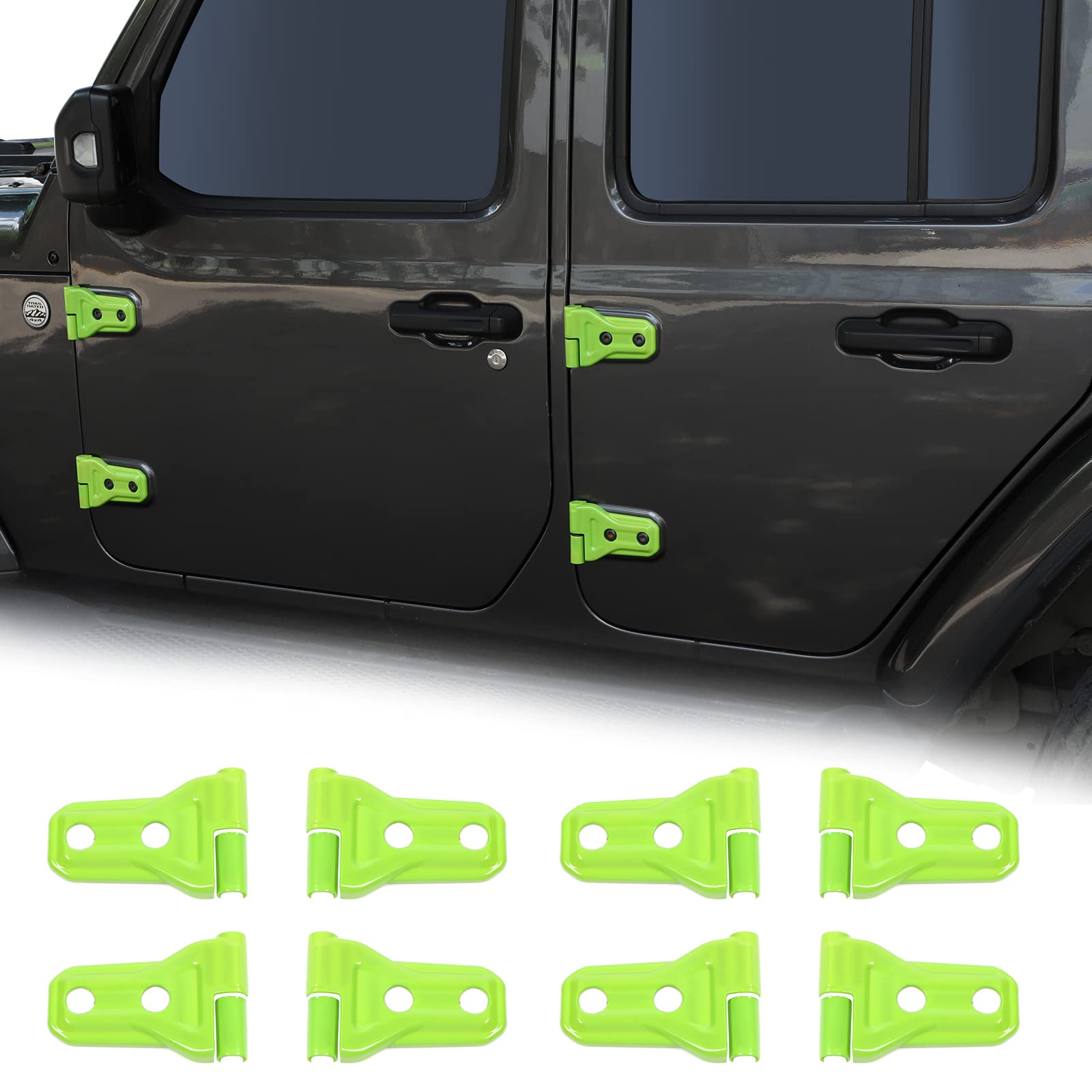 Jeep Wrangler JL JLU & Gladiator JT Door Hinge Covers (2018-2020) - 8-Pack Green Exterior Protector & Decoration Kit - Off-Road Accessories for Adventure & Daily Driving