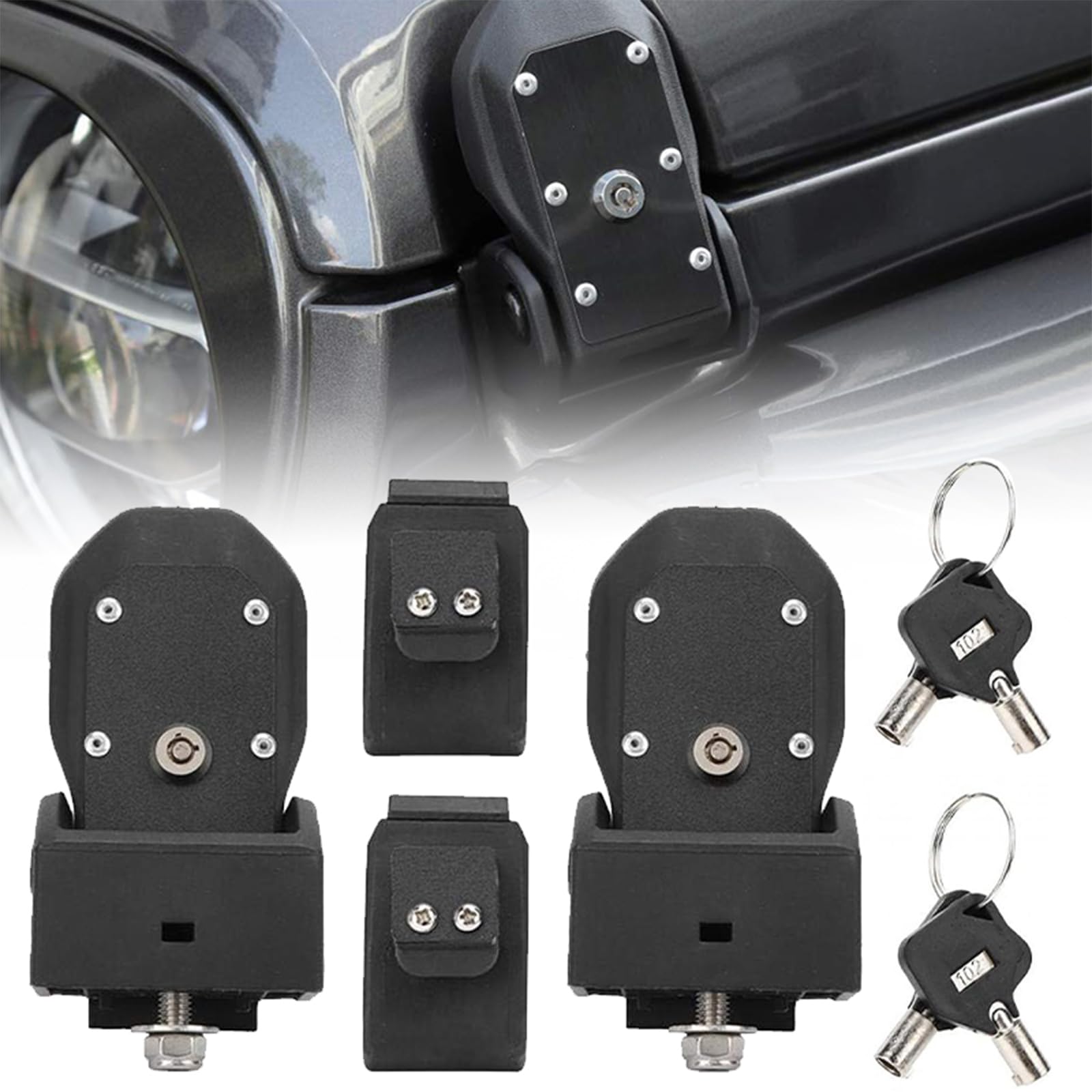 Jeep Hood Latches JL OEM Original Anti-Theft Hood Locking Catch Latch Kit with 4 Keys for 2018-2023 Jeep Wrangler JL & Gladiator JT (1 Pair) - Secure Your Off-Road Adventure Accessories