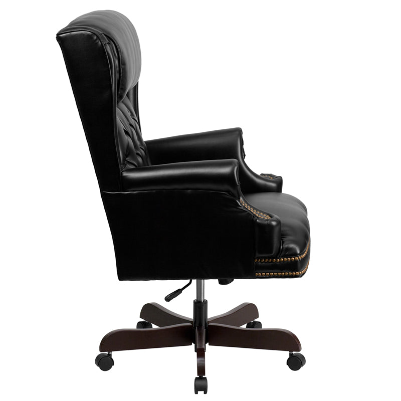 Premium FLASH Ainslie High Back Executive Office Chair - Ergonomic LeatherSoft Design with Tufted Back, Oversized Headrest & Adjustable Arms - Perfect for Home Office, Gaming & Workspace Comfort