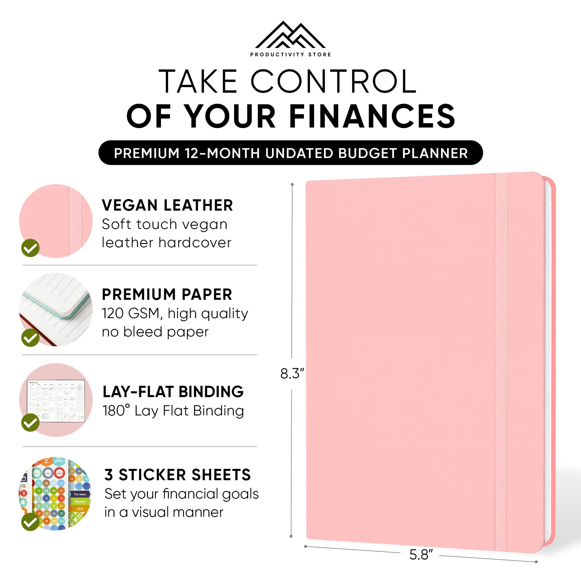 2025 Budget Planner & Finance Organizer - 12-Month Money Tracker with Monthly Bill Sheets, Expense Log & Debt Payoff Stickers | Productivity Planner for Savings Goals | Perfect for Students, Home Budgeting & Financial Planning (Pink)