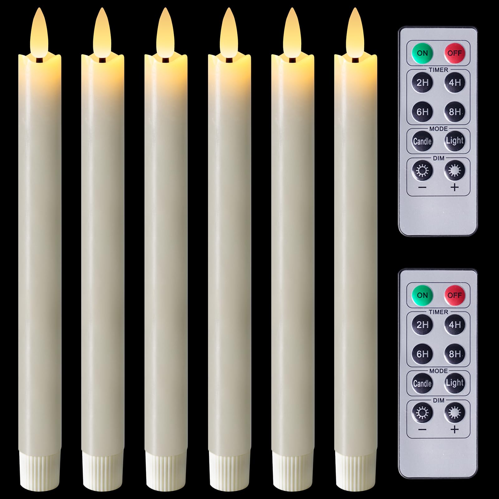 Homemory 9.6 Inch LED Flameless Taper Candles with Remote Timer & Dimmer - Battery Operated Flickering Candlesticks for Windows - Ivory Set of 6 - Perfect for Christmas Decor, Wedding Centerpieces, Romantic Dinners & Holiday Home Ambiance