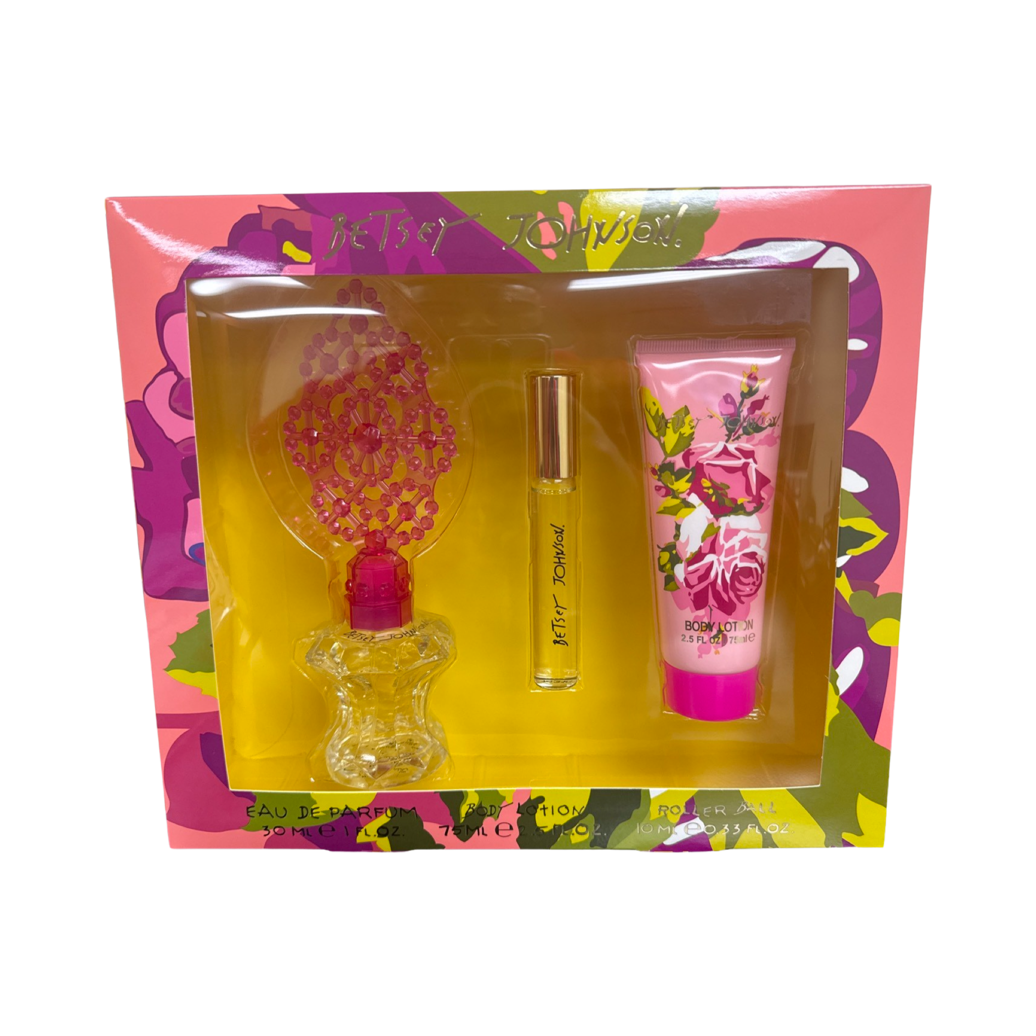 Betsey Johnson 3-Piece Women's Perfume Gift Set - 30ML EDP Spray + 75ML Body Lotion + 10ML Roller Ball | Perfect for Birthdays, Anniversaries & Valentine's Day Gifts